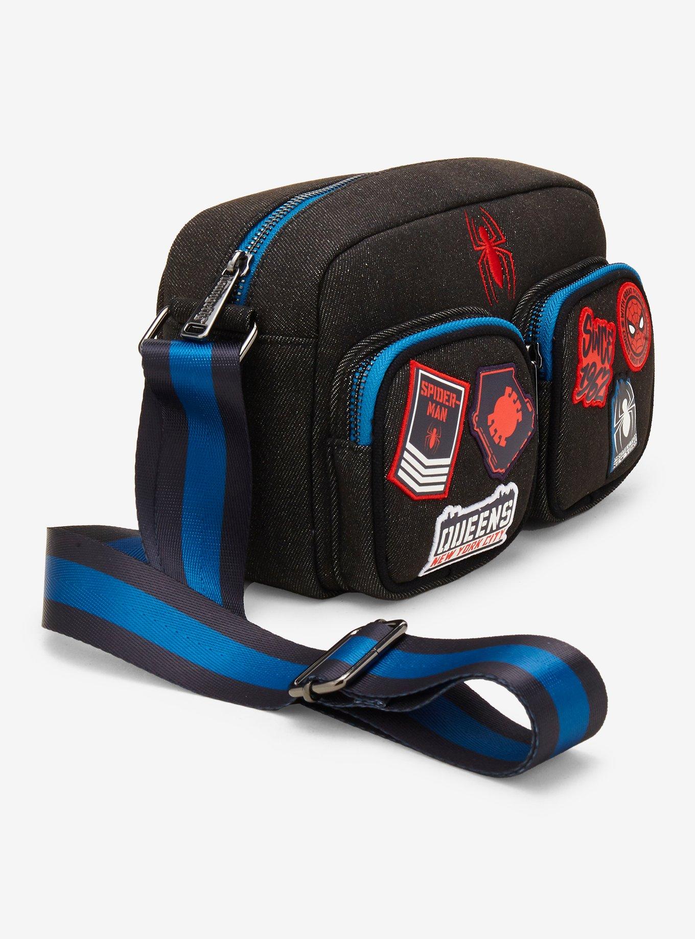Loungefly Marvel Spider-Man Patches Denim Crossbody Bag - BoxLunch Exclusive, , hi-res
