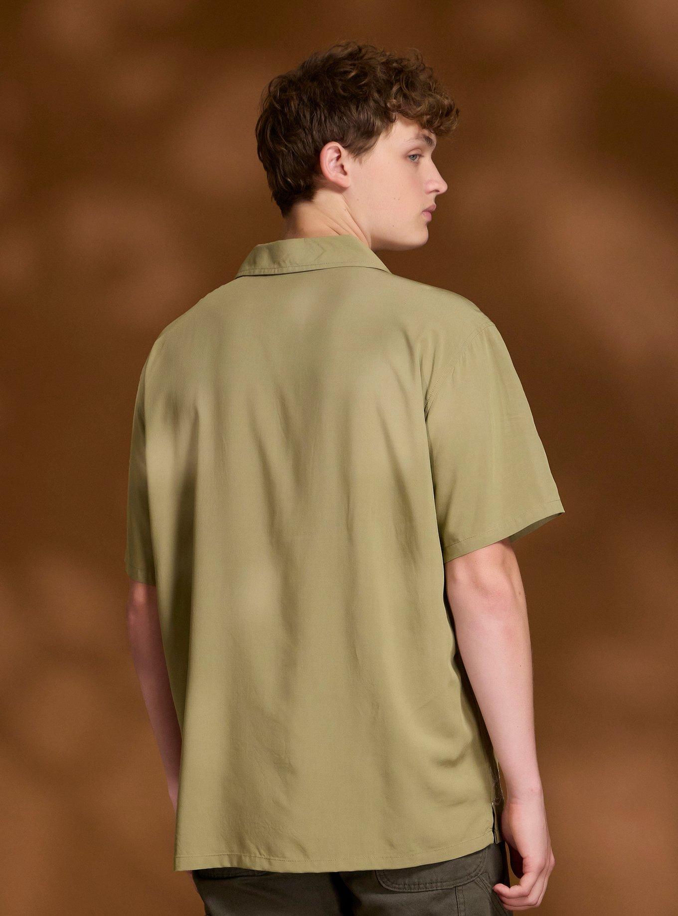 Over The Garden Wall Characters Oversized Woven Button-Up, OLIVE, alternate