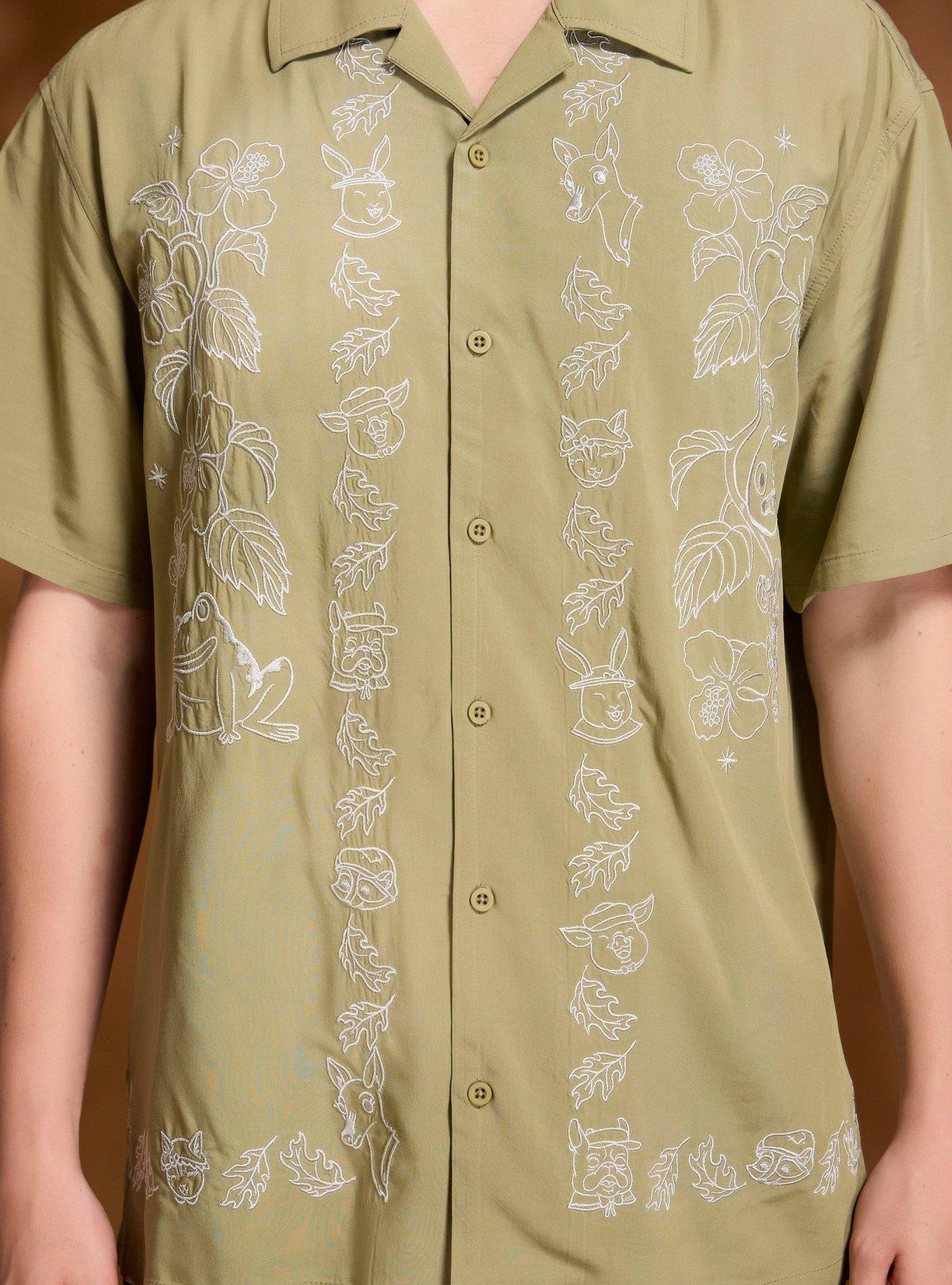 Over The Garden Wall Characters Oversized Woven Button-Up, OLIVE, alternate