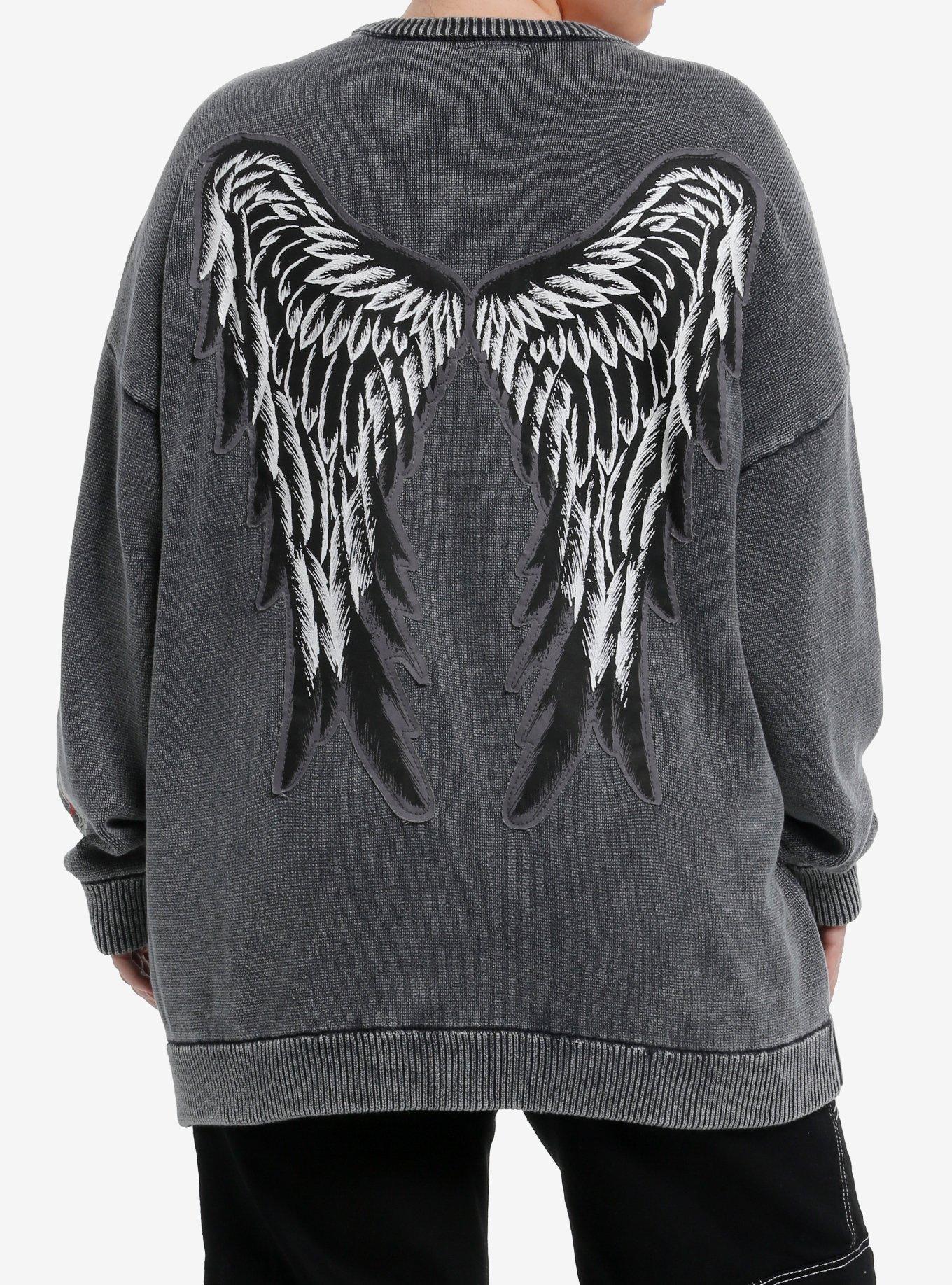 Supernatural Pentagram Wings Girls Oversized Sweater Plus Size, , hi-res