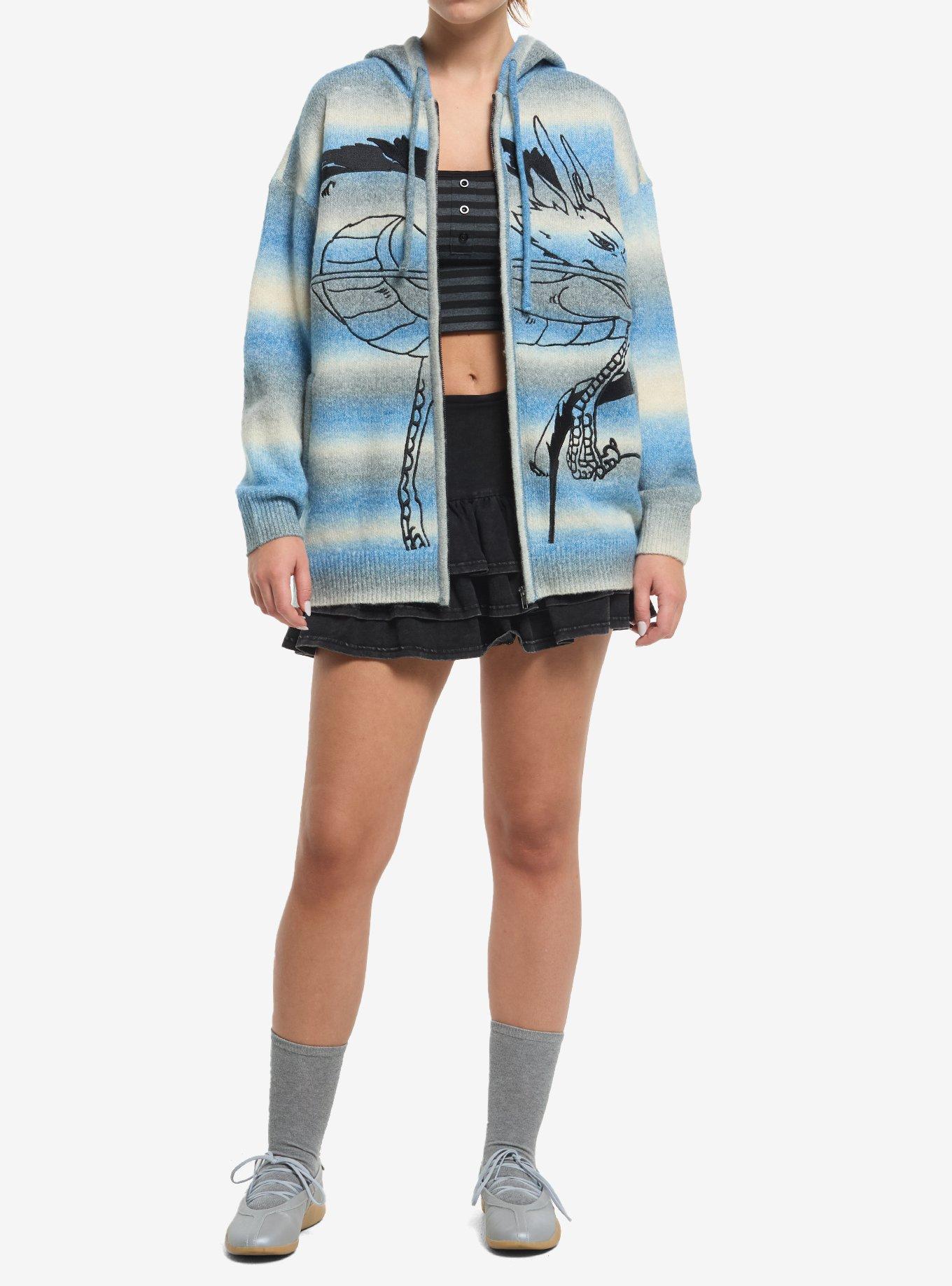 Her Universe Studio Ghibli® Spirited Away Haku Marled Stripe Girls Oversized Knit Hoodie, BLUE, alternate