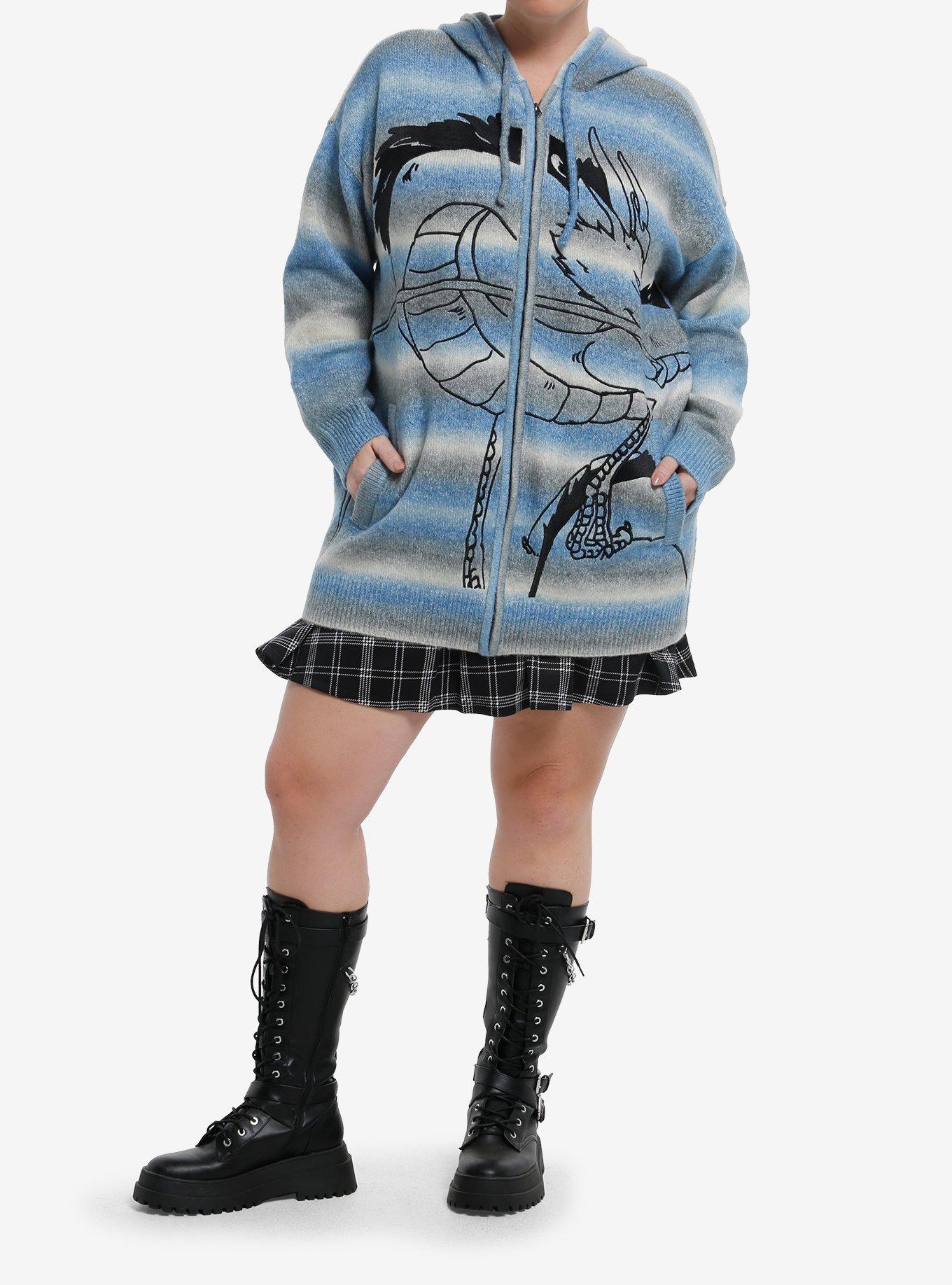 Her Universe Studio Ghibli® Spirited Away Haku Marled Stripe Girls Oversized Knit Hoodie Plus Size, BLUE, alternate