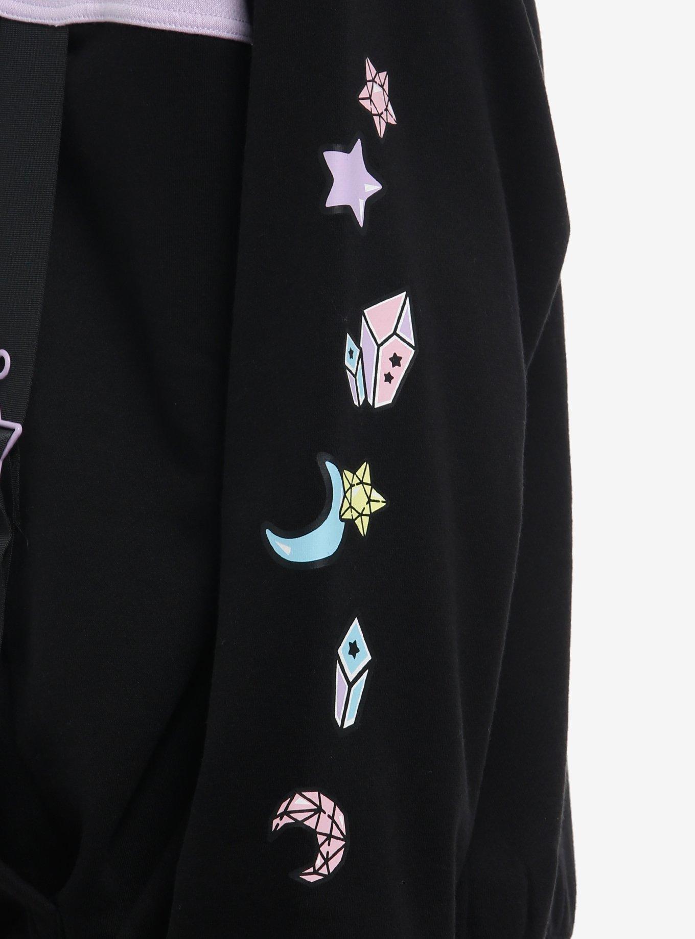 Magical Twin Comets Grommet Strap Color-Block Girls Oversized Hoodie, BLACK, alternate