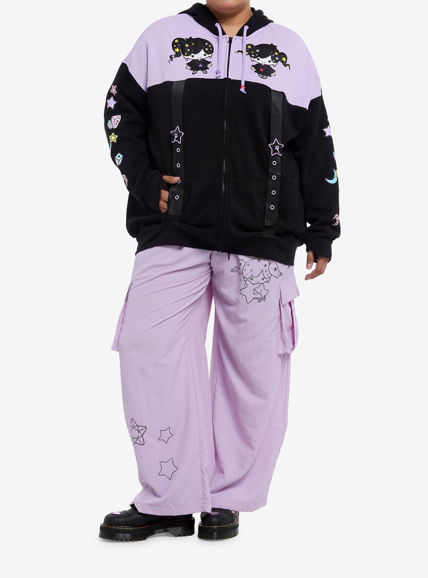 Magical Twin Comets Grommet Strap Color-Block Girls Oversized Hoodie Plus Size, BLACK, alternate
