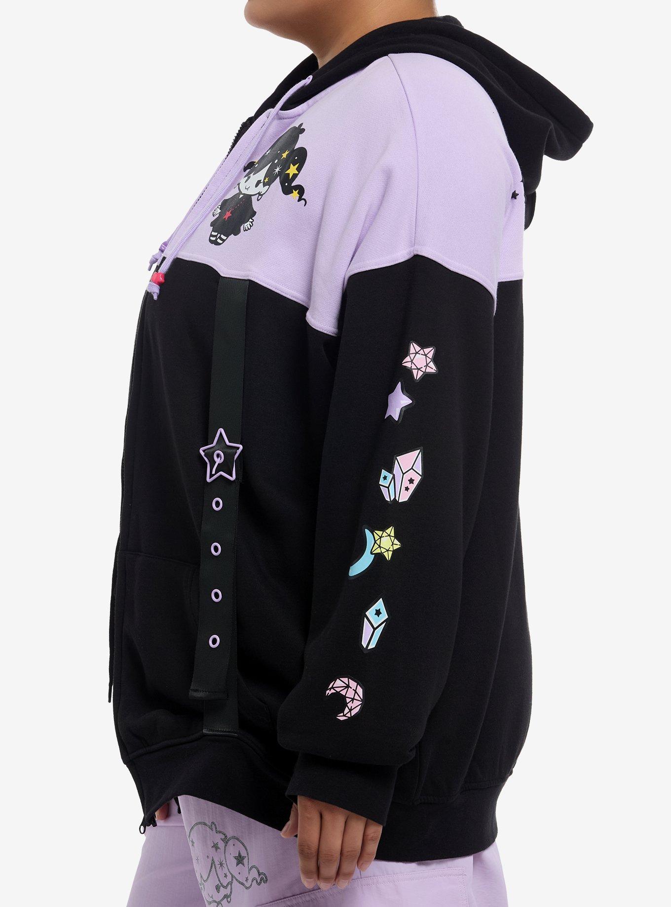 Magical Twin Comets Grommet Strap Color-Block Girls Oversized Hoodie Plus Size, BLACK, alternate