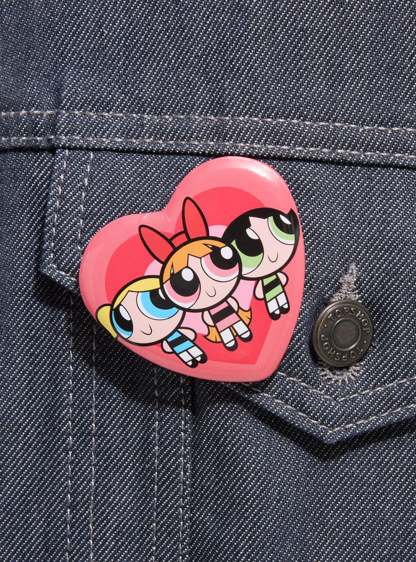 The Powerpuff Girls Group Portrait Heart Button Pin