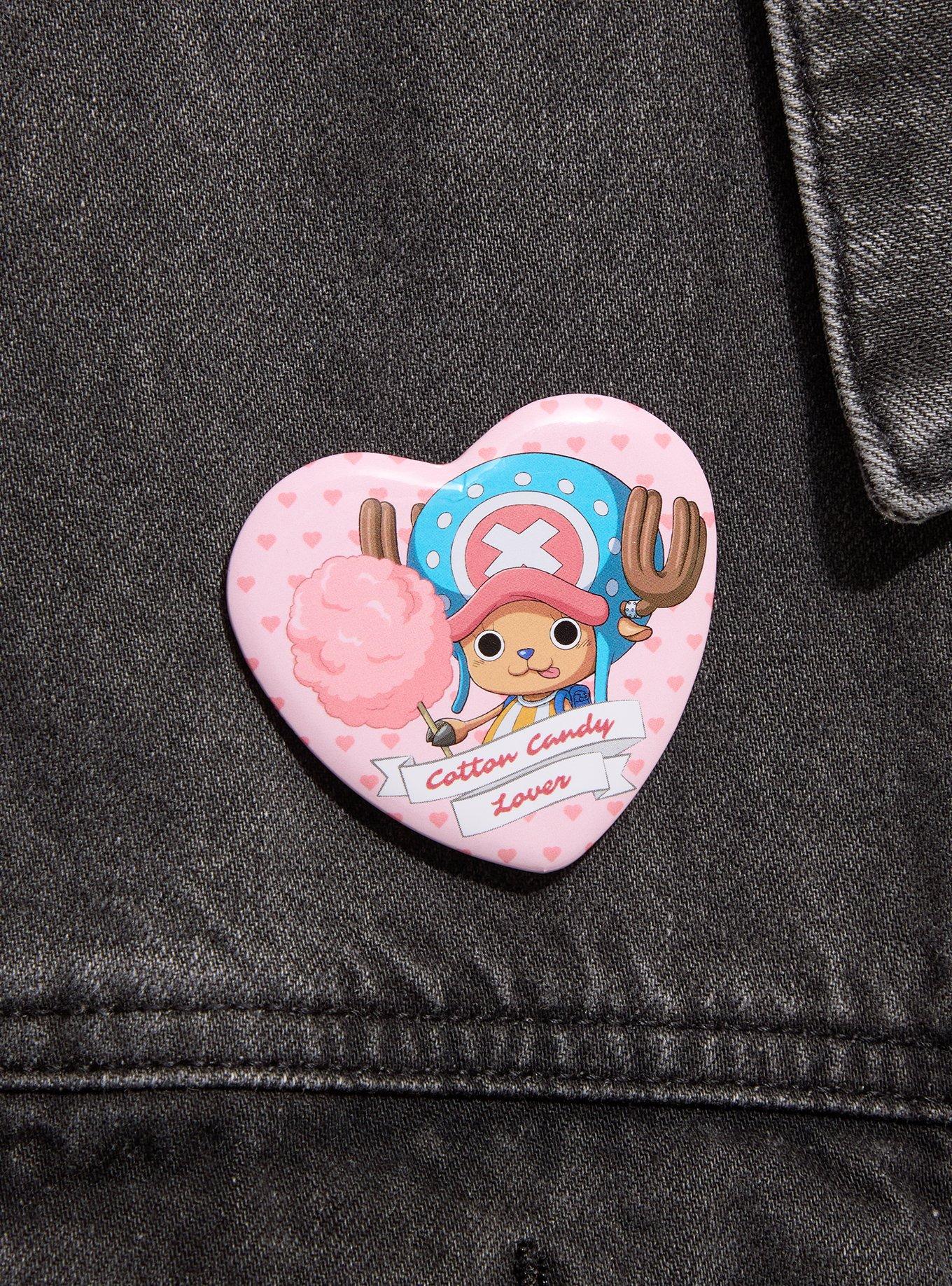 One Piece Chopper Cotton Candy Lover Heart Button Pin, , alternate