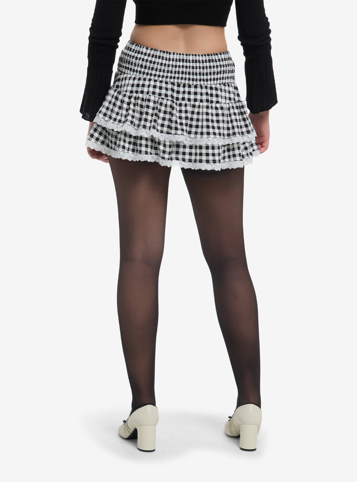 Thorn & Fable Black & White Gingham Tiered Mini Skort, , hi-res