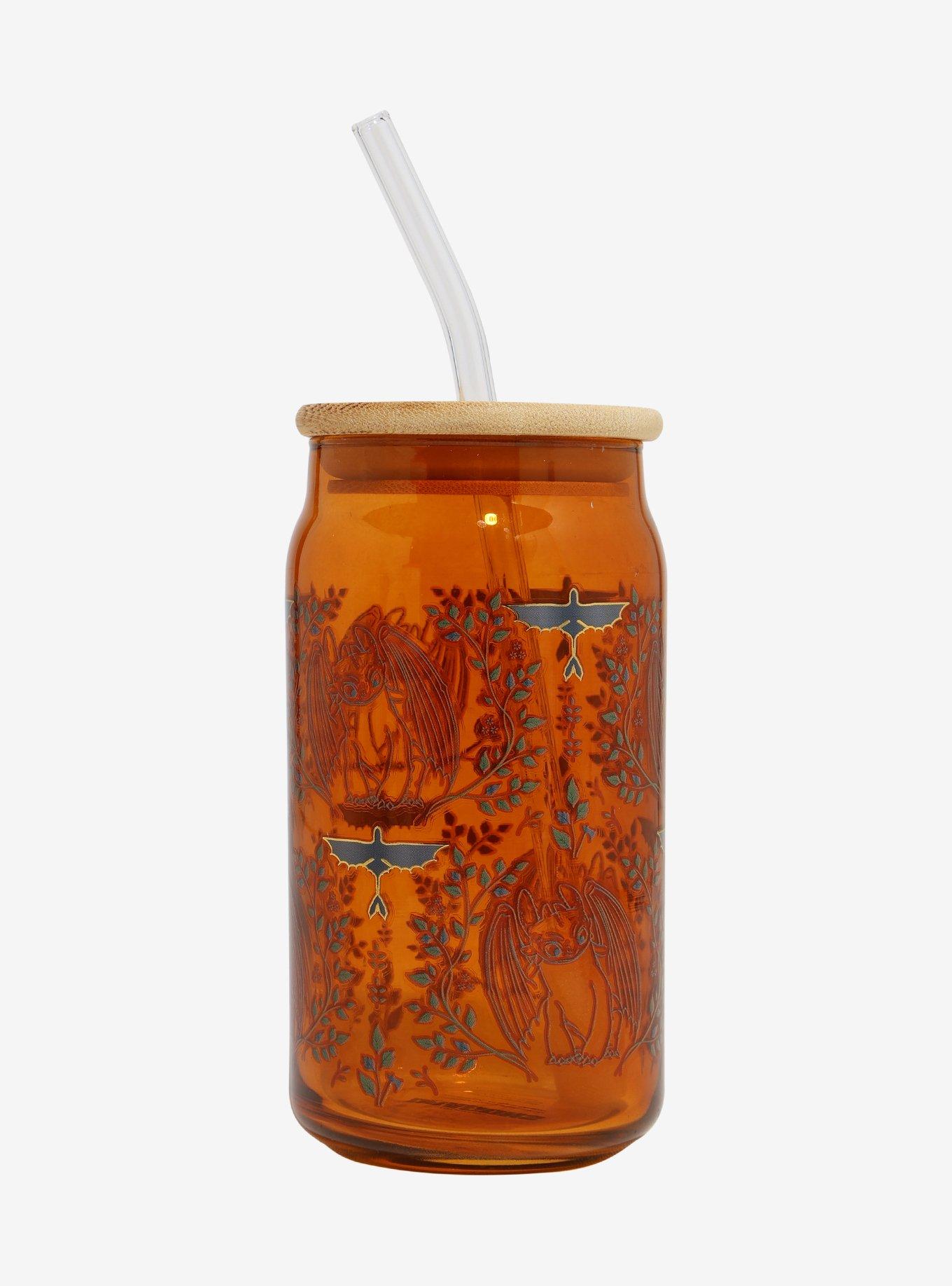 DreamWorks How To Train Your Dragon Toothless Allover Print Glass Cup with Straw - BoxLunch Exclusive, , hi-res