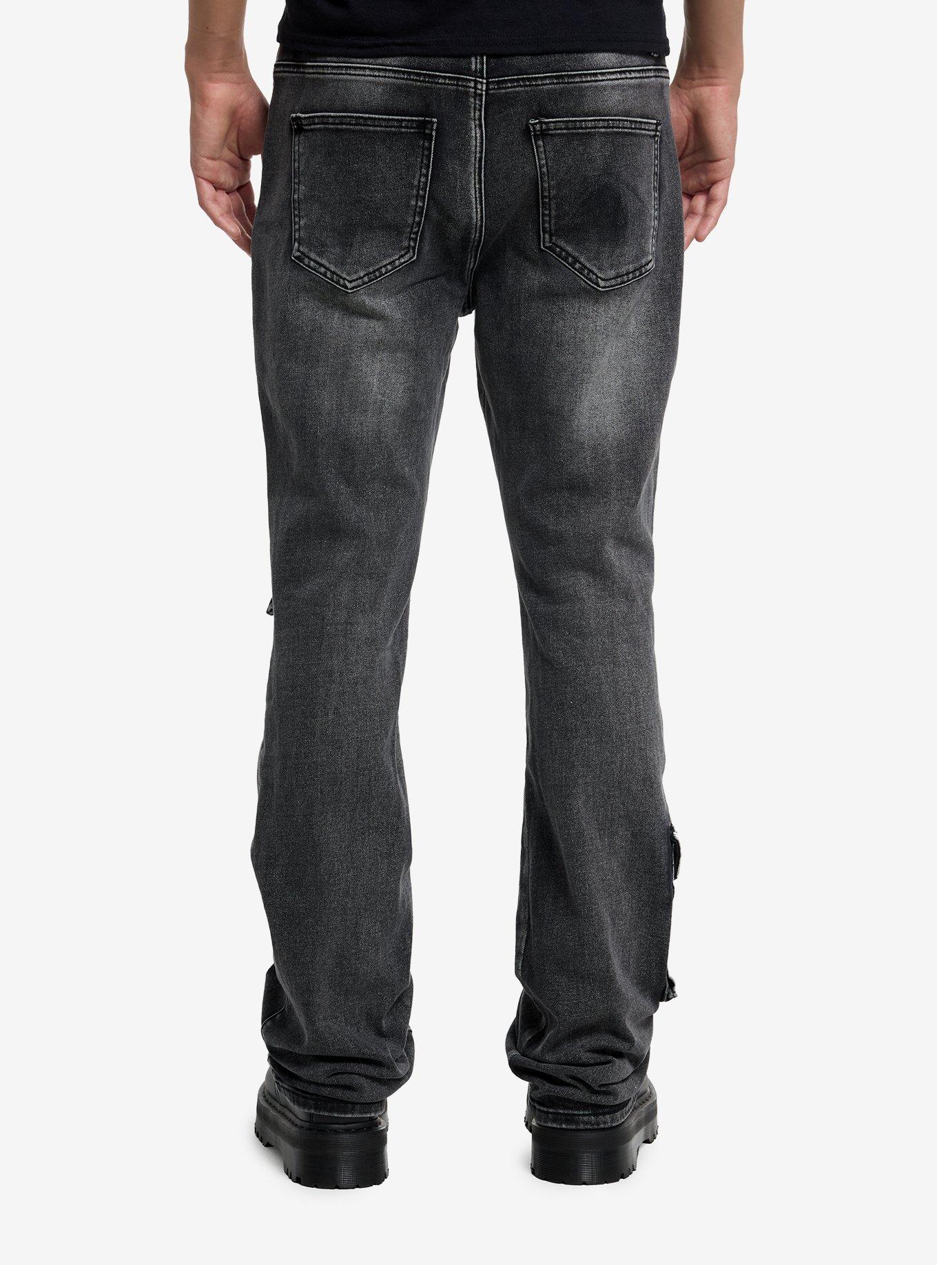 Black Wash Cargo Stacked Flare Jeans, , hi-res