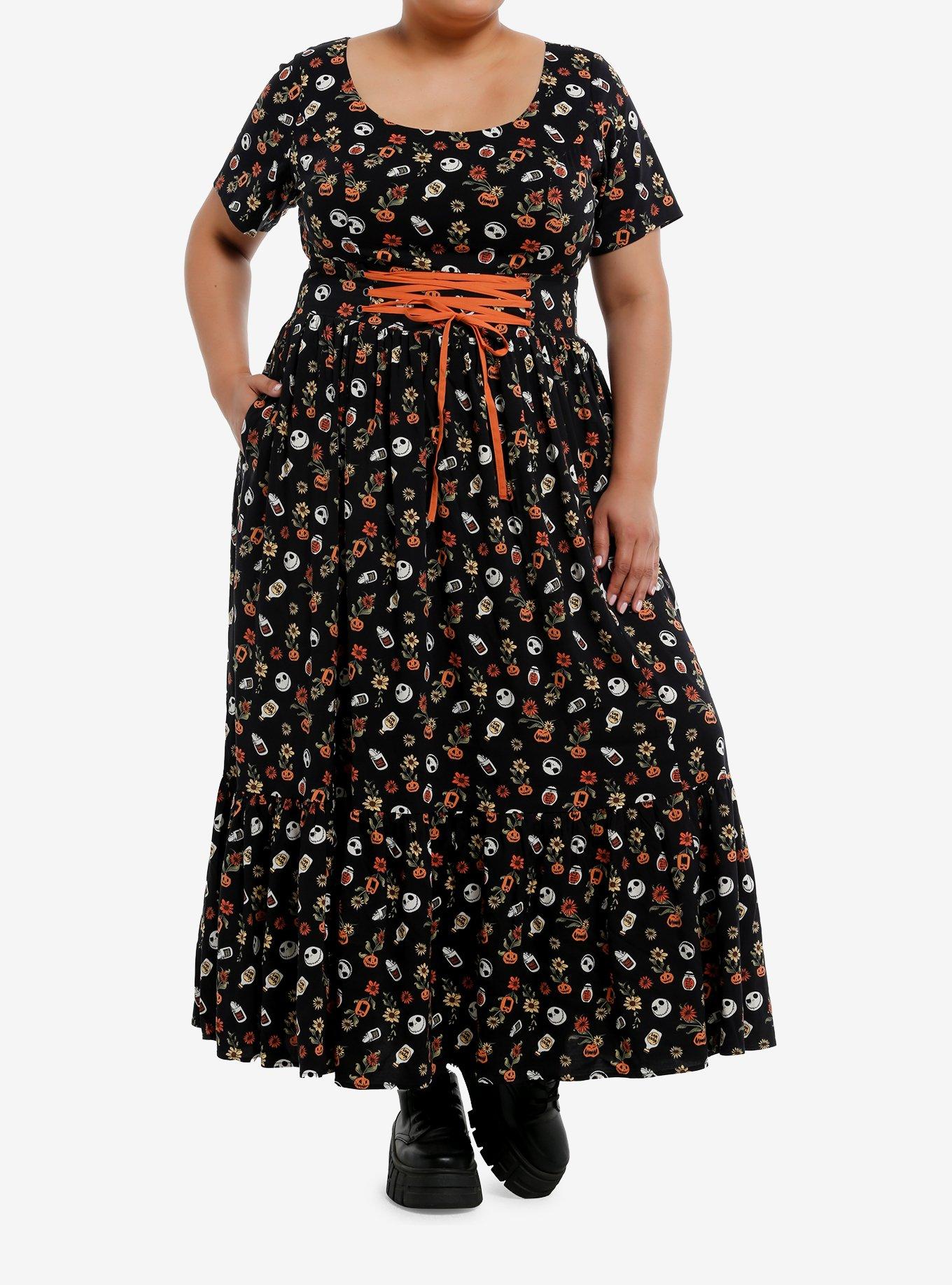 The Nightmare Before Christmas Floral Lace-Up Maxi Dress Plus Size, , hi-res