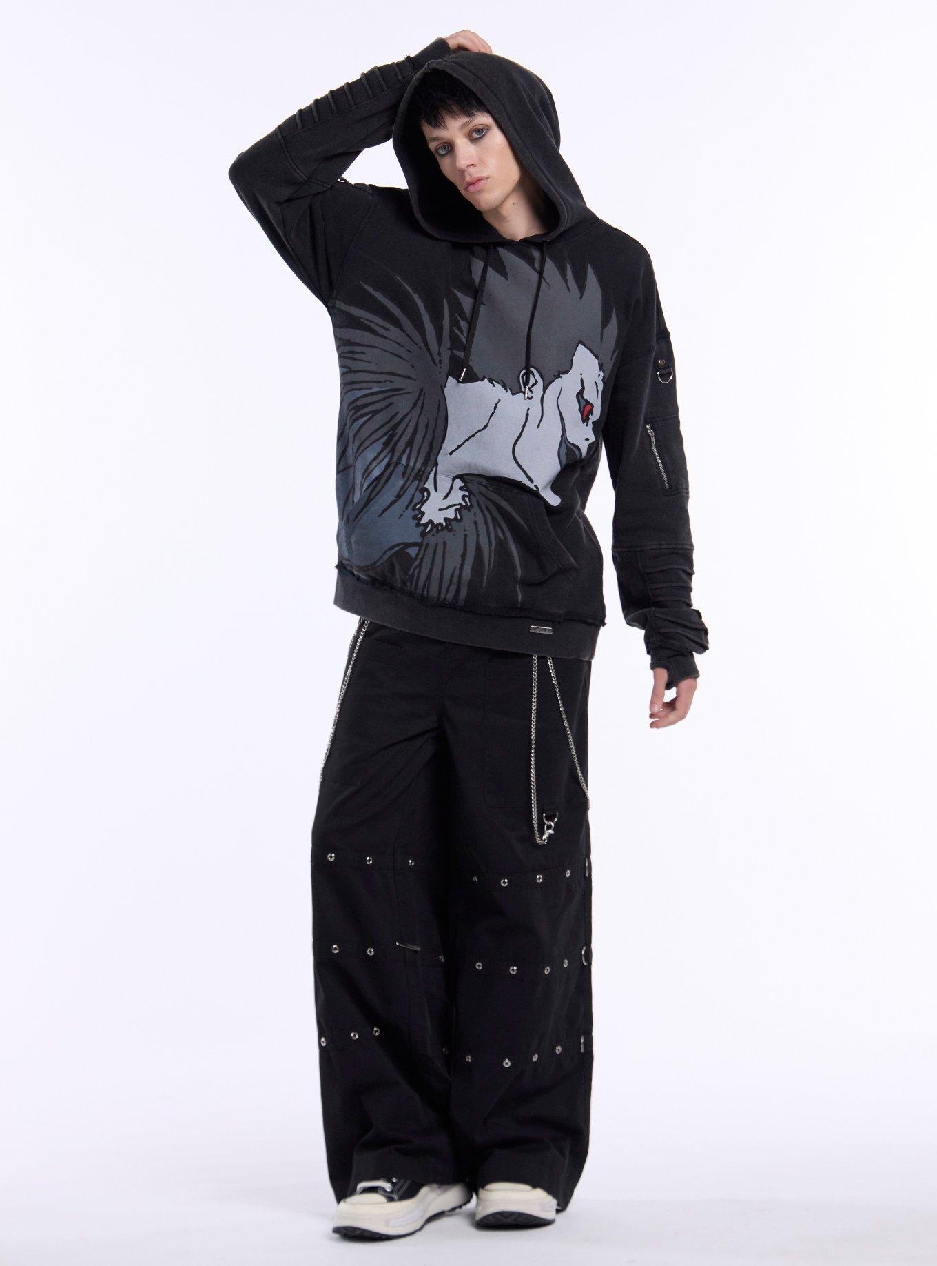 Death Note Ryuk Jumbo Print Hardware Hoodie, BLACK, alternate