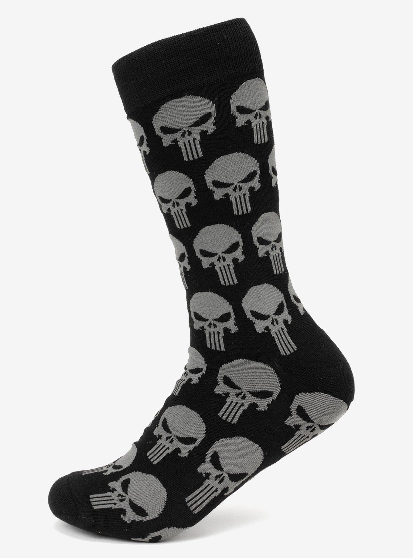 Marvel Punisher Black Socks and Silver Lapel Pin Set | Hot Topic