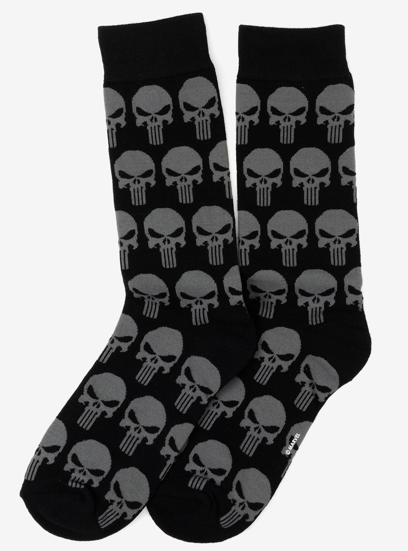 Marvel Punisher Black Socks and Silver Lapel Pin Set | Hot Topic