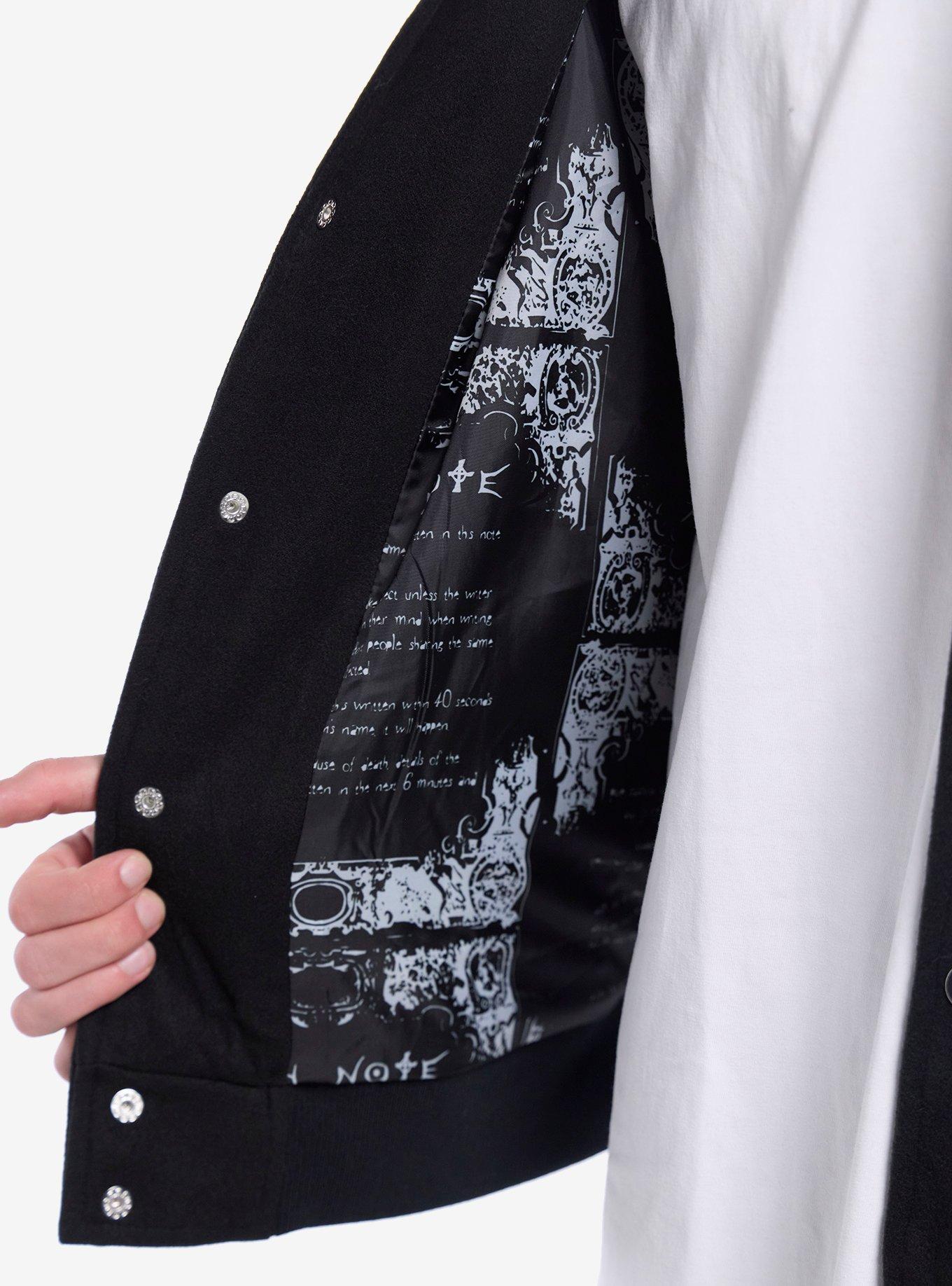 Death Note L Faux Leather Sleeve Varsity Jacket, BLACK, alternate