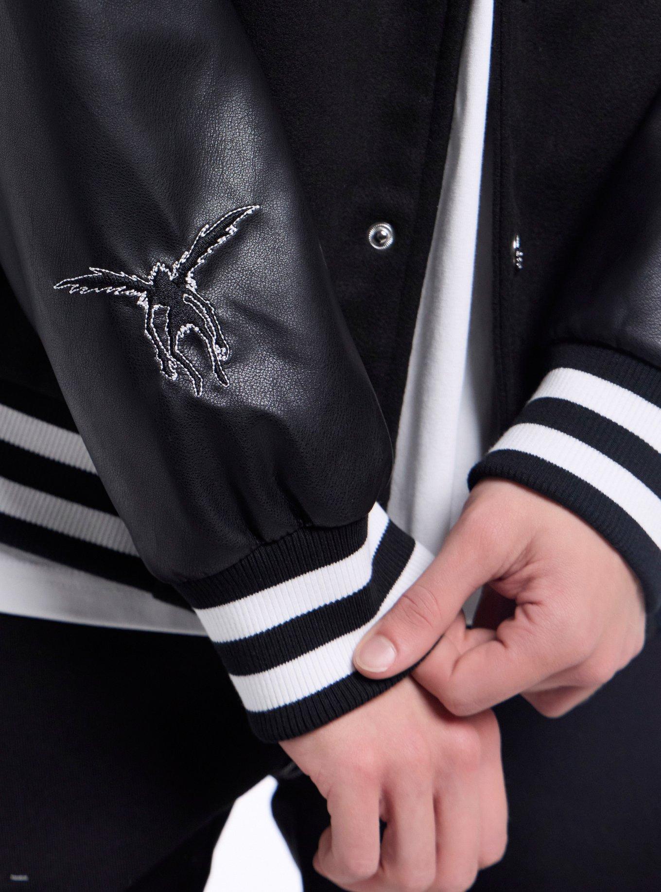 Death Note L Faux Leather Sleeve Varsity Jacket, BLACK, alternate