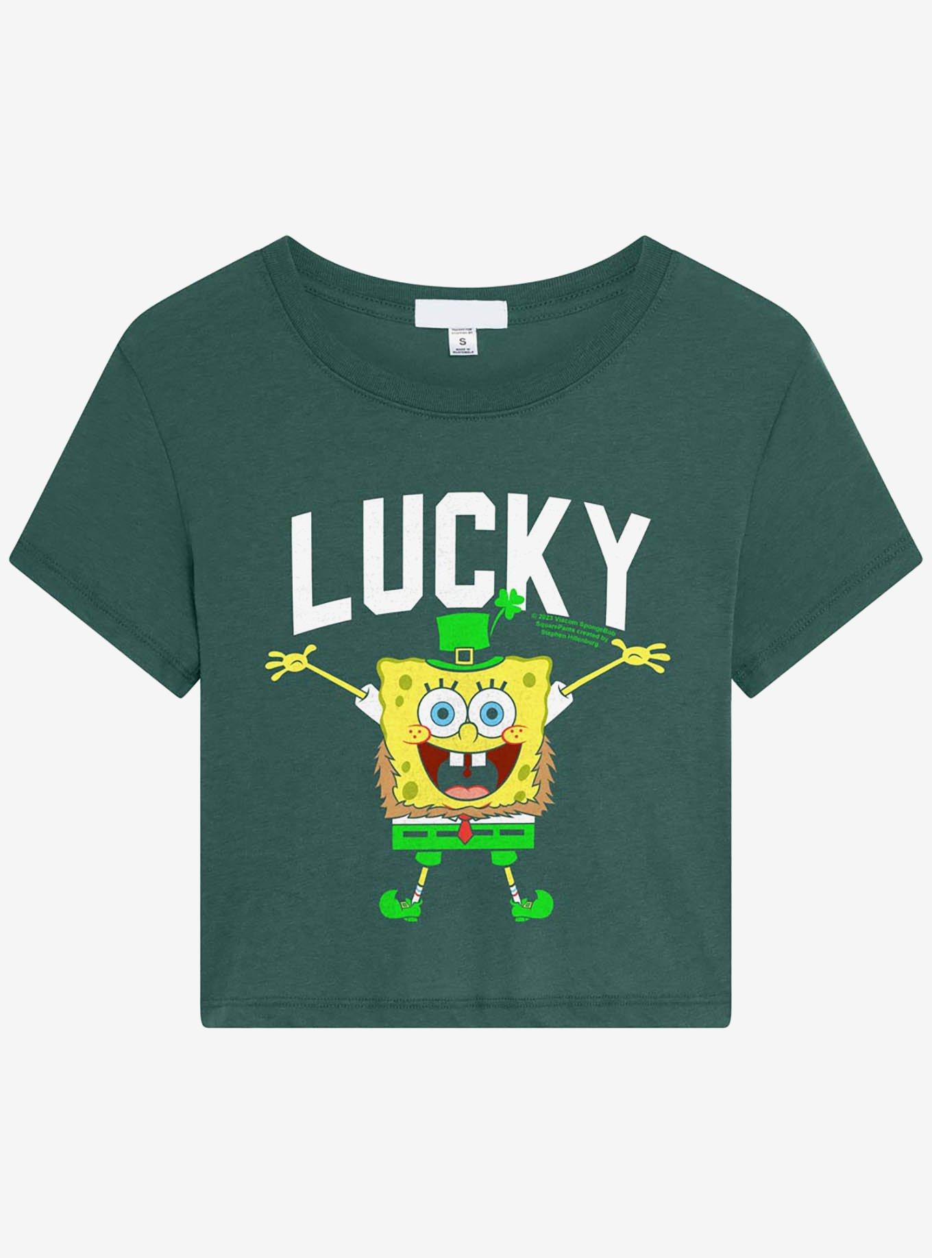 SpongeBob SquarePants "Lucky" Leprechaun Premium Triblend Girls Crop Top, GREEN, alternate