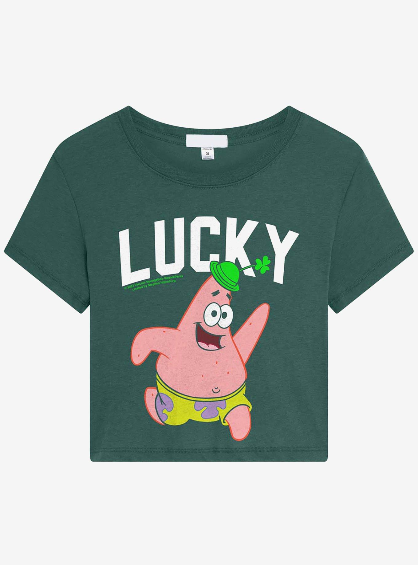 SpongeBob SquarePants Patrick Star "Lucky" Clover Premium Triblend Girls Crop Top, GREEN, alternate