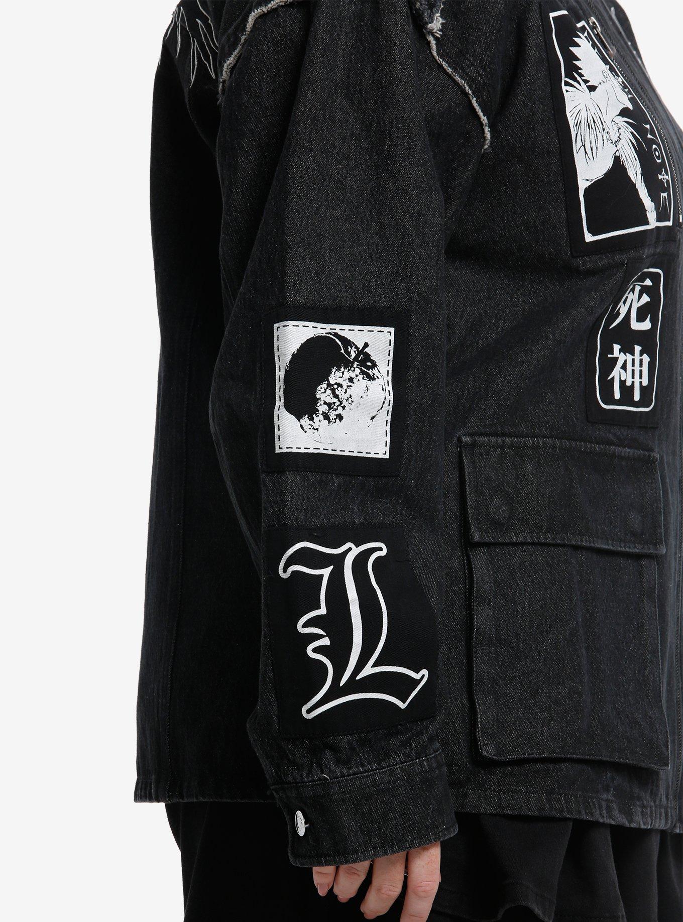 Death Note Patches Cargo Girls Denim Jacket Plus Size, , alternate
