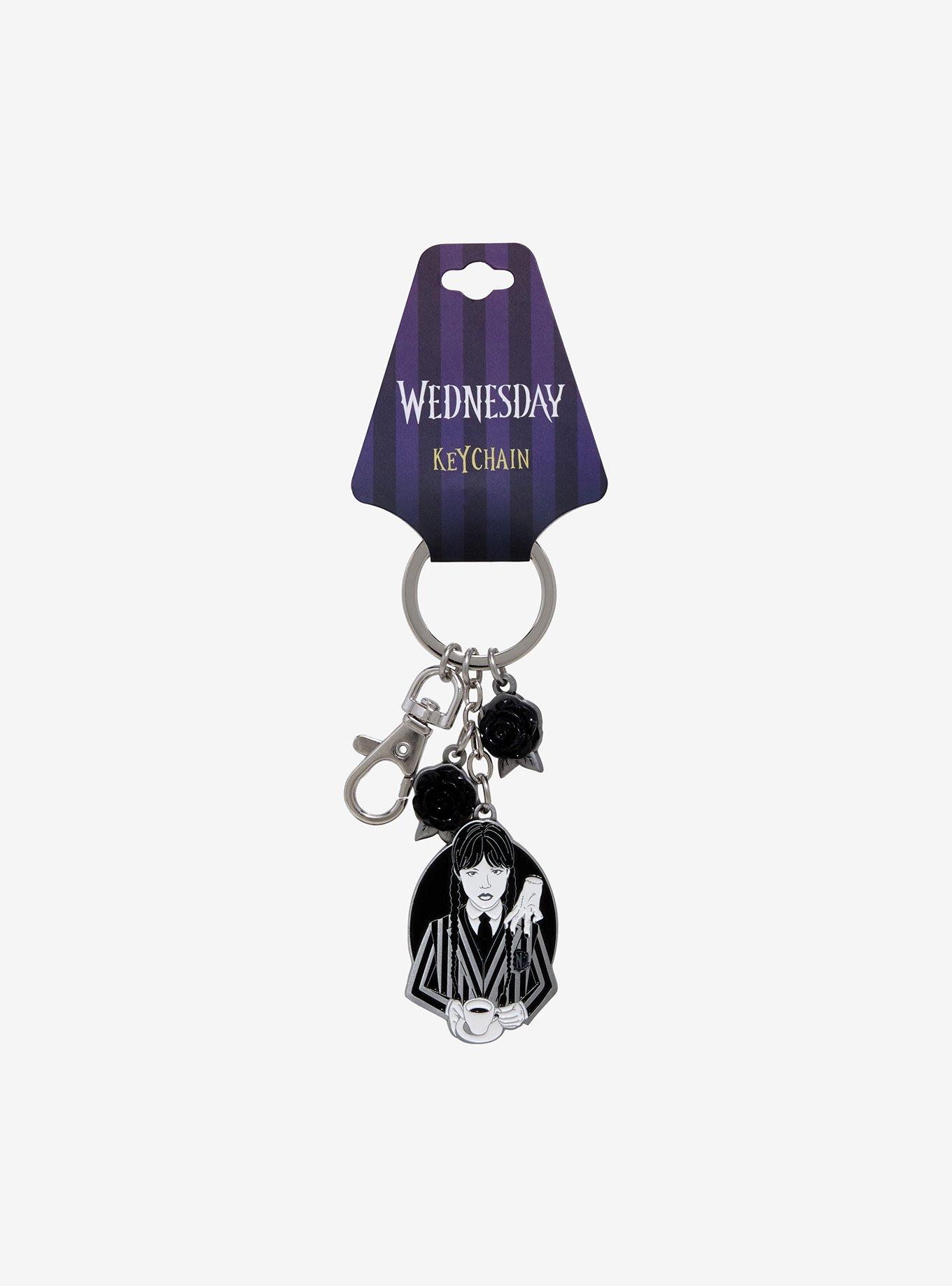 Wednesday Portrait Black Rose Key Chain, , hi-res