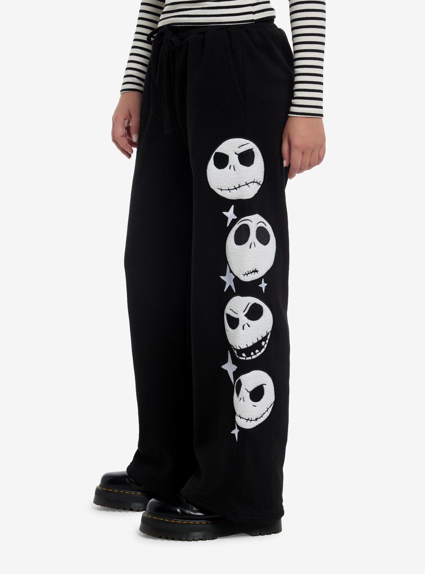 Her Universe The Nightmare Before Christmas Jack Faces Wide Leg Girls Lounge Pants, BLACK, alternate