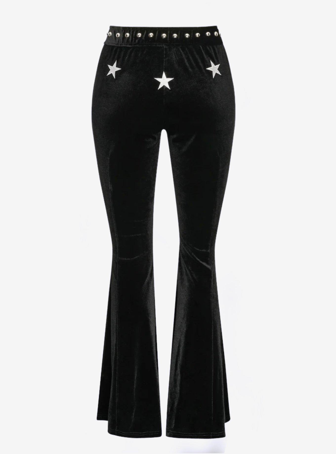Studded Velvet Star Bell Bottoms Flare Pants, , hi-res