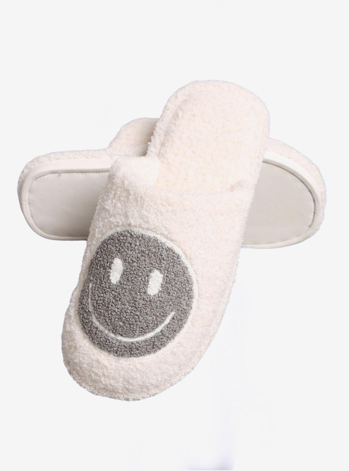 Happy Face Soft Fuzzy Slippers White, , hi-res