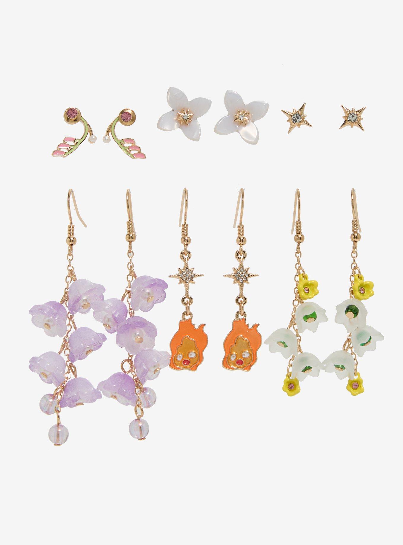 Studio Ghibli® Howl's Moving Castle Calcifer Floral Earring Set - BoxLunch Exclusive, , hi-res