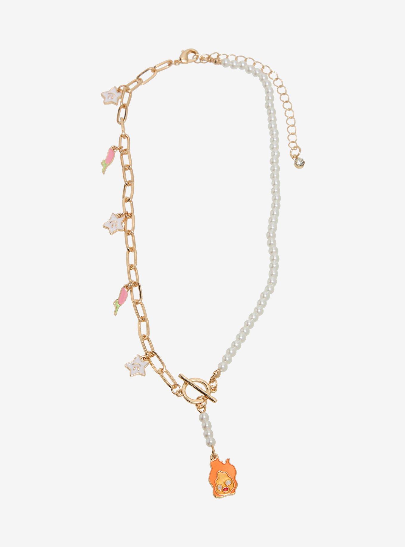 Studio Ghibli® Howl's Moving Castle Pearl & Chain Calcifer Floral Necklace - BoxLunch Exclusive, , hi-res