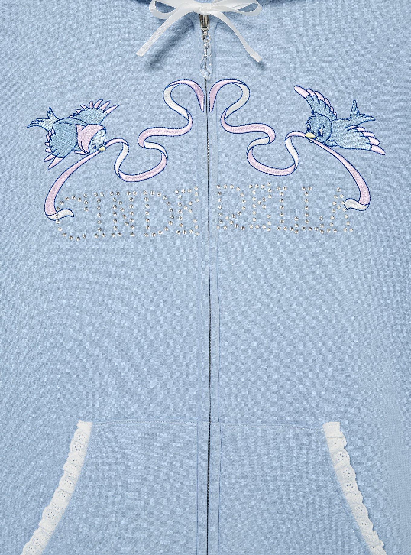 Disney Cinderella Rhinestone Title Women's Plus Size Zippered Hoodie - BoxLunch Exclusive, LIGHT BLUE, alternate