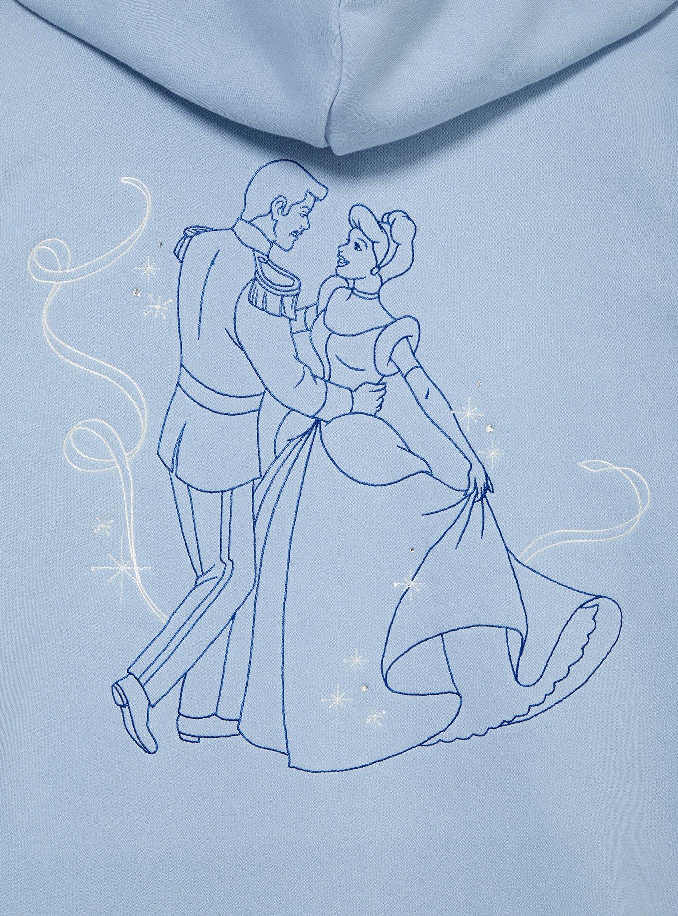 Disney Cinderella Rhinestone Title Women's Plus Size Zippered Hoodie - BoxLunch Exclusive, LIGHT BLUE, alternate