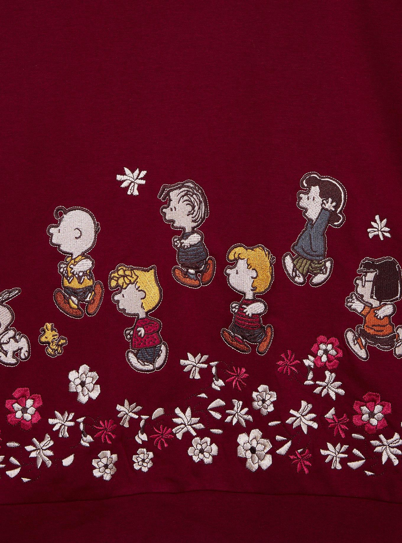 Peanuts Characters Floral Embroidered Crewneck - BoxLunch Exclusive, RED, alternate