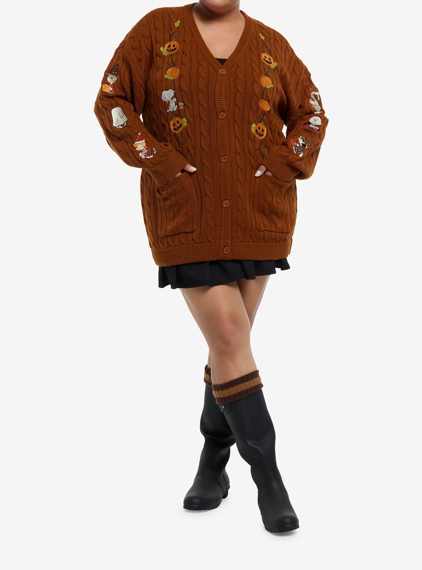 Peanuts Halloween Cable Knit Cardigan Plus Size, , hi-res