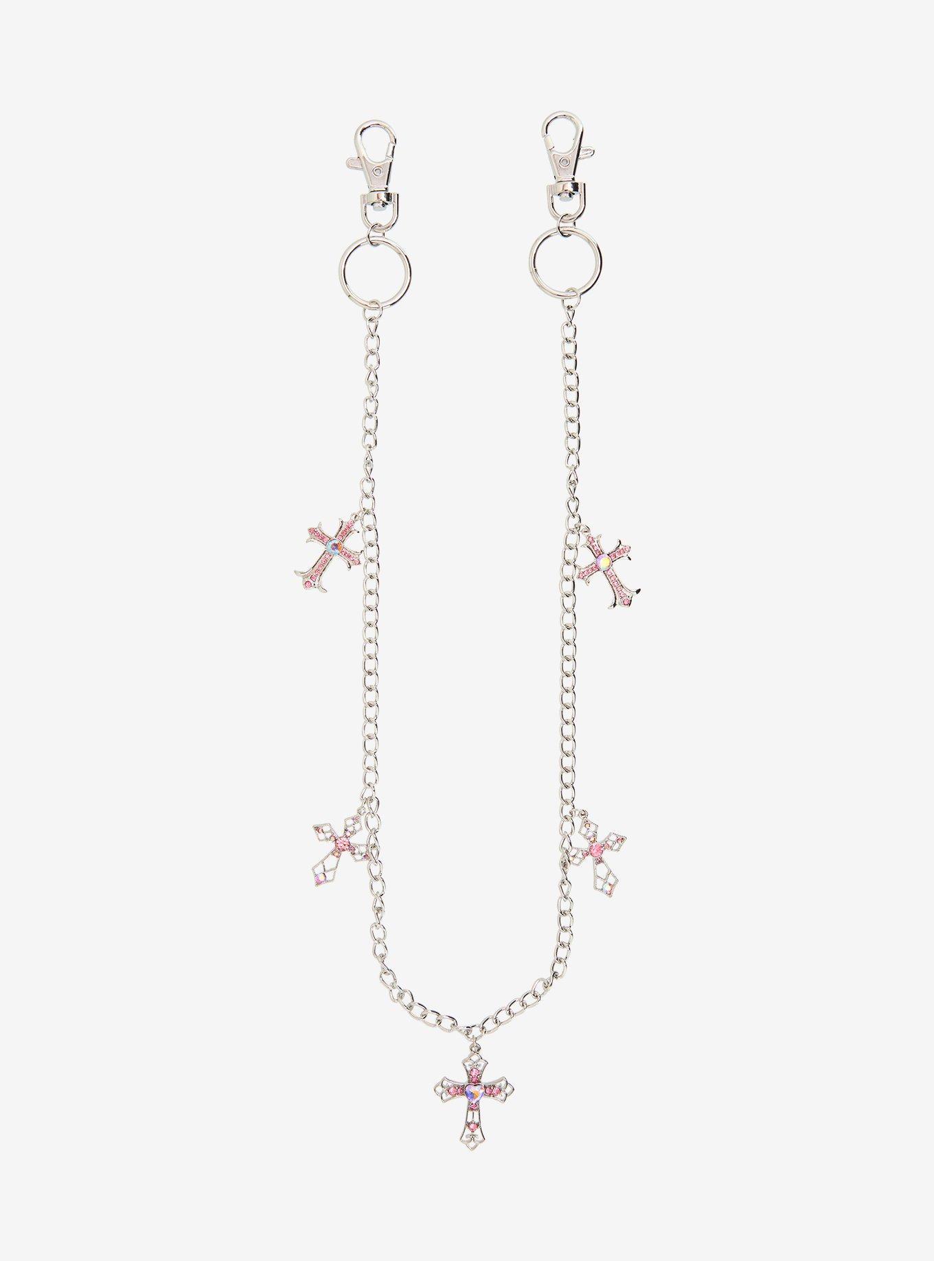 Pink Cross Rhinestone 20 Inch Wallet Chain, , hi-res