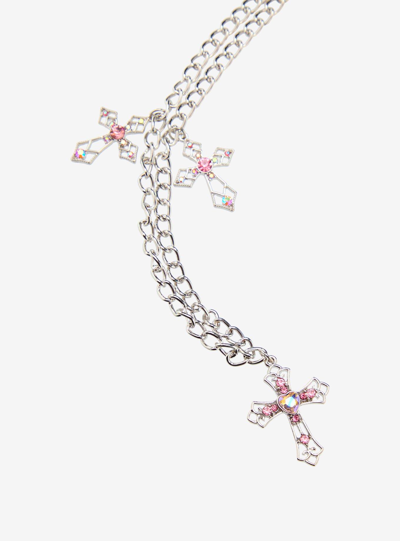 Pink Cross Rhinestone 20 Inch Wallet Chain, , alternate