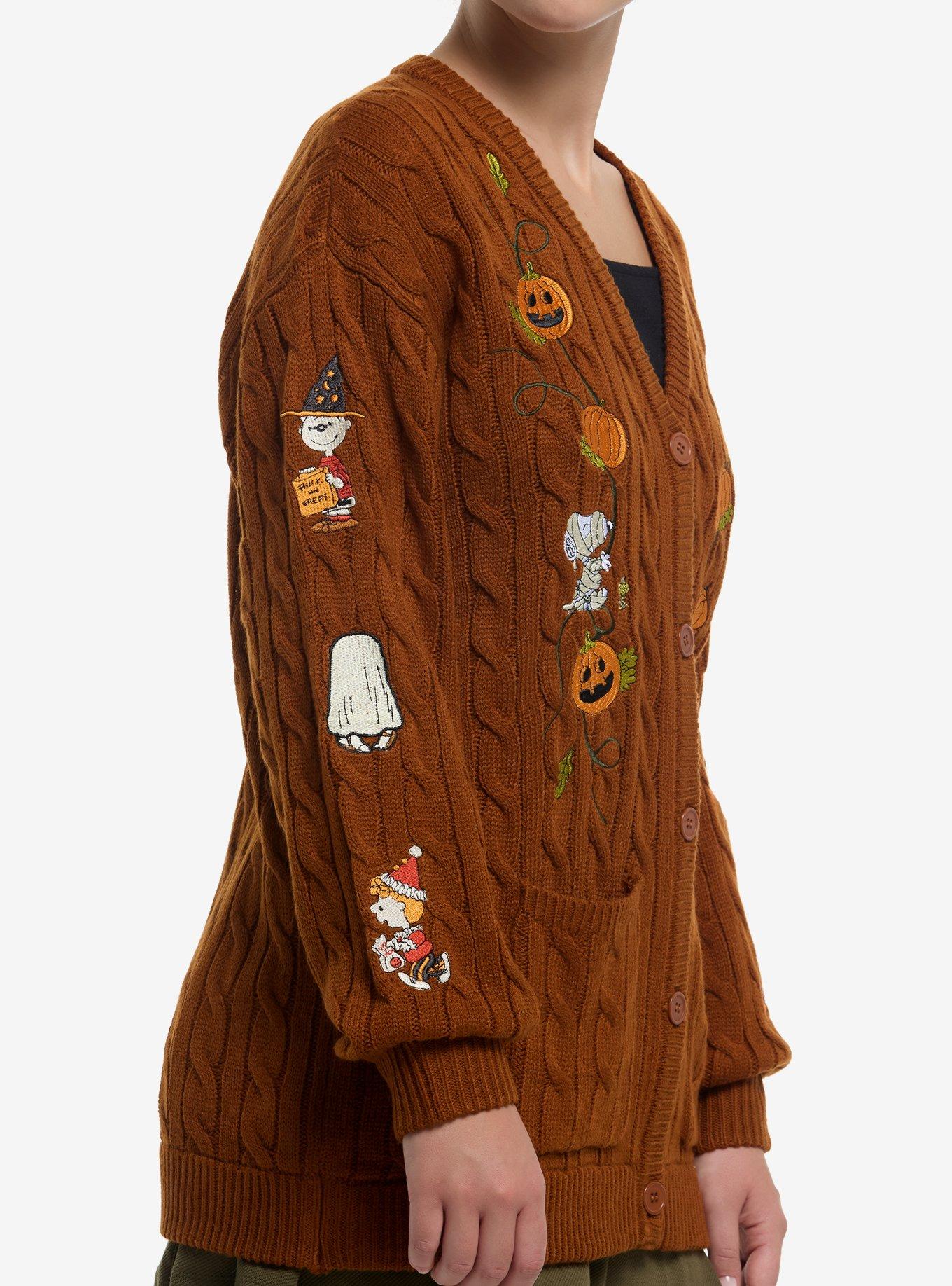 Peanuts Halloween Cable Knit Girls Cardigan, MULTI, alternate