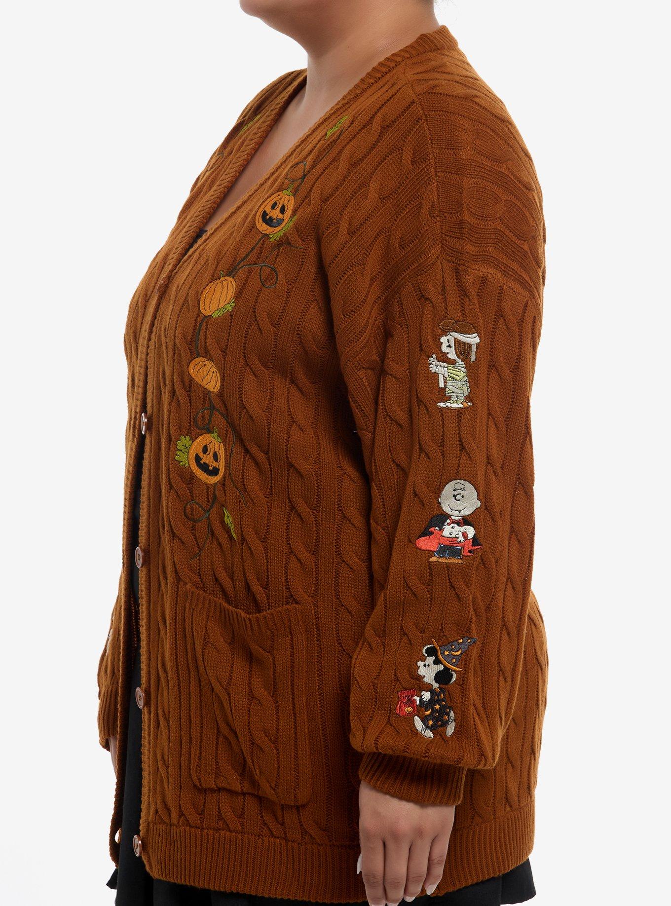 Peanuts Halloween Cable Knit Girls Cardigan Plus Size, MULTI, alternate