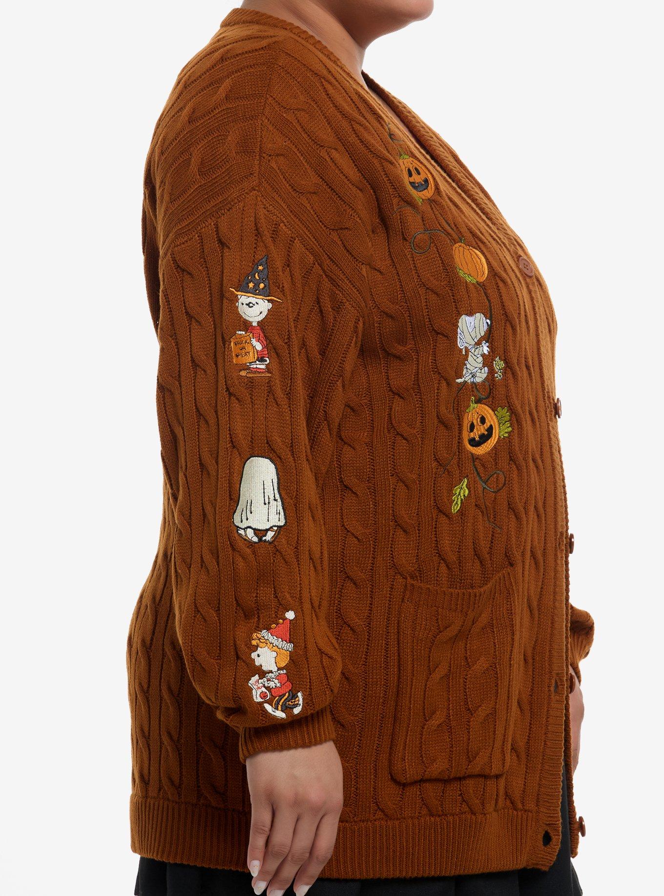 Peanuts Halloween Cable Knit Girls Cardigan Plus Size, MULTI, alternate