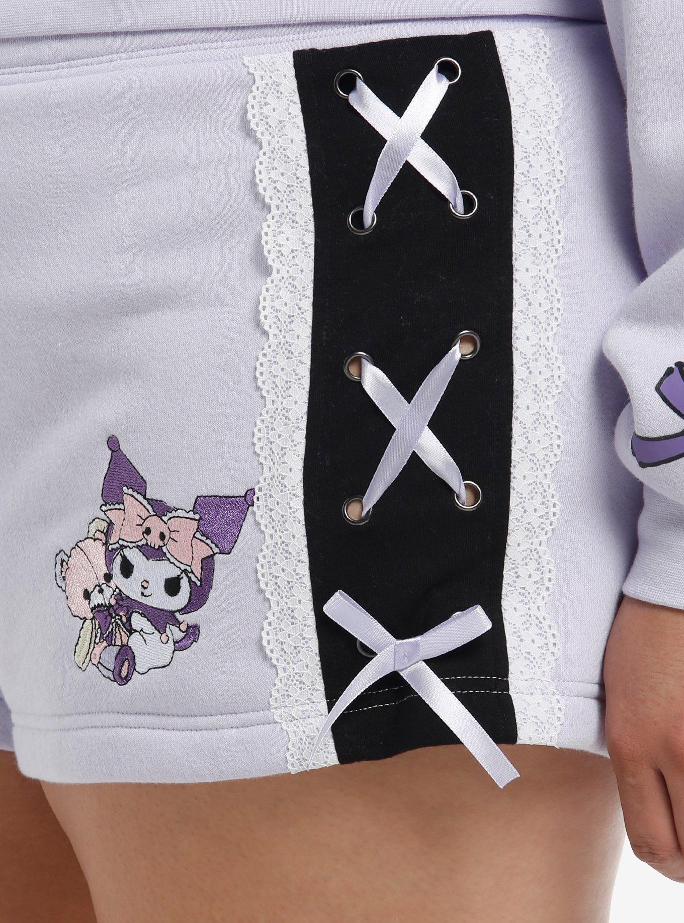Kuromi Pastel Bear Ribbon Lounge Shorts Plus Size, LAVENDER, alternate