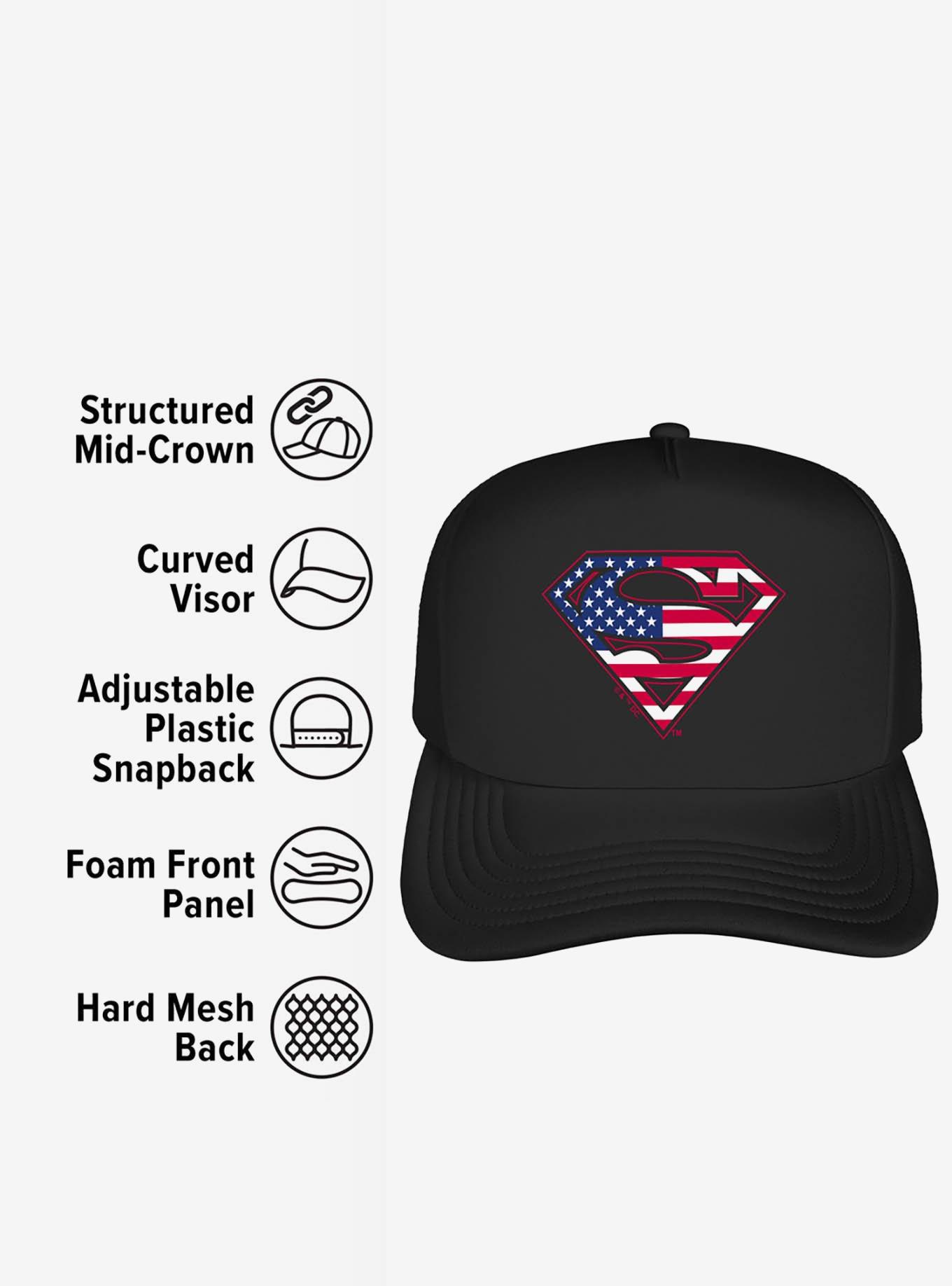 Superman American Flag Shield Logo Foam Trucker Hat, , alternate