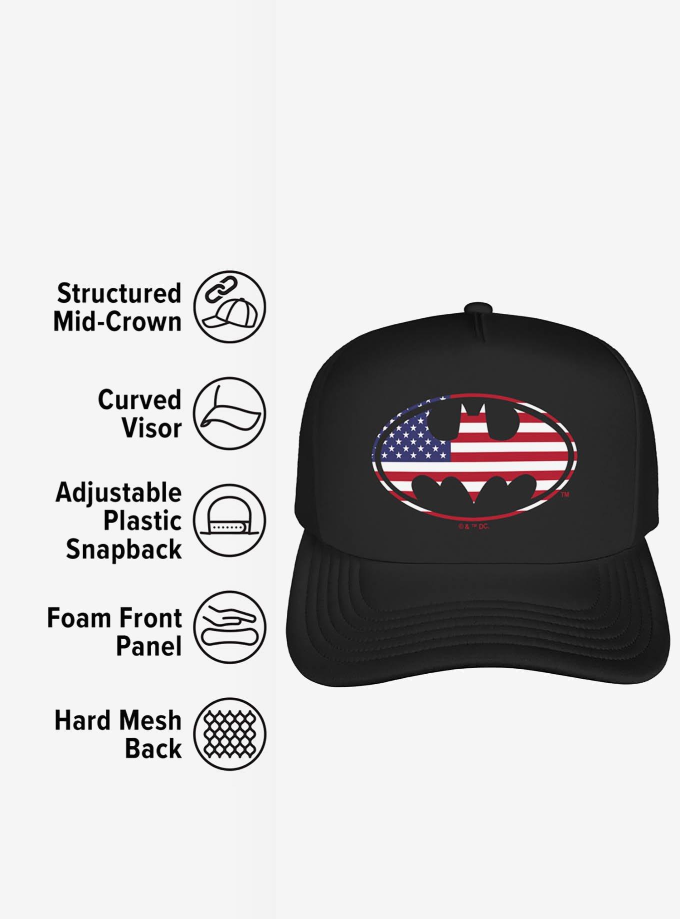 Batman American Flag Shield Logo Foam Trucker Hat, , alternate