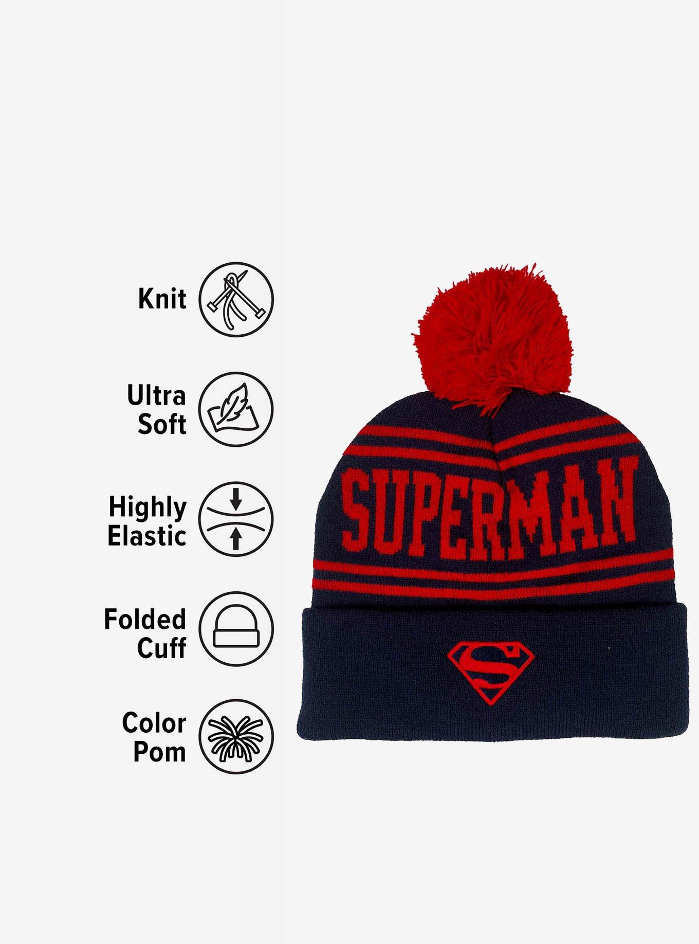DC Comics Superman Acrylic Knit Beanie With Pom, , alternate