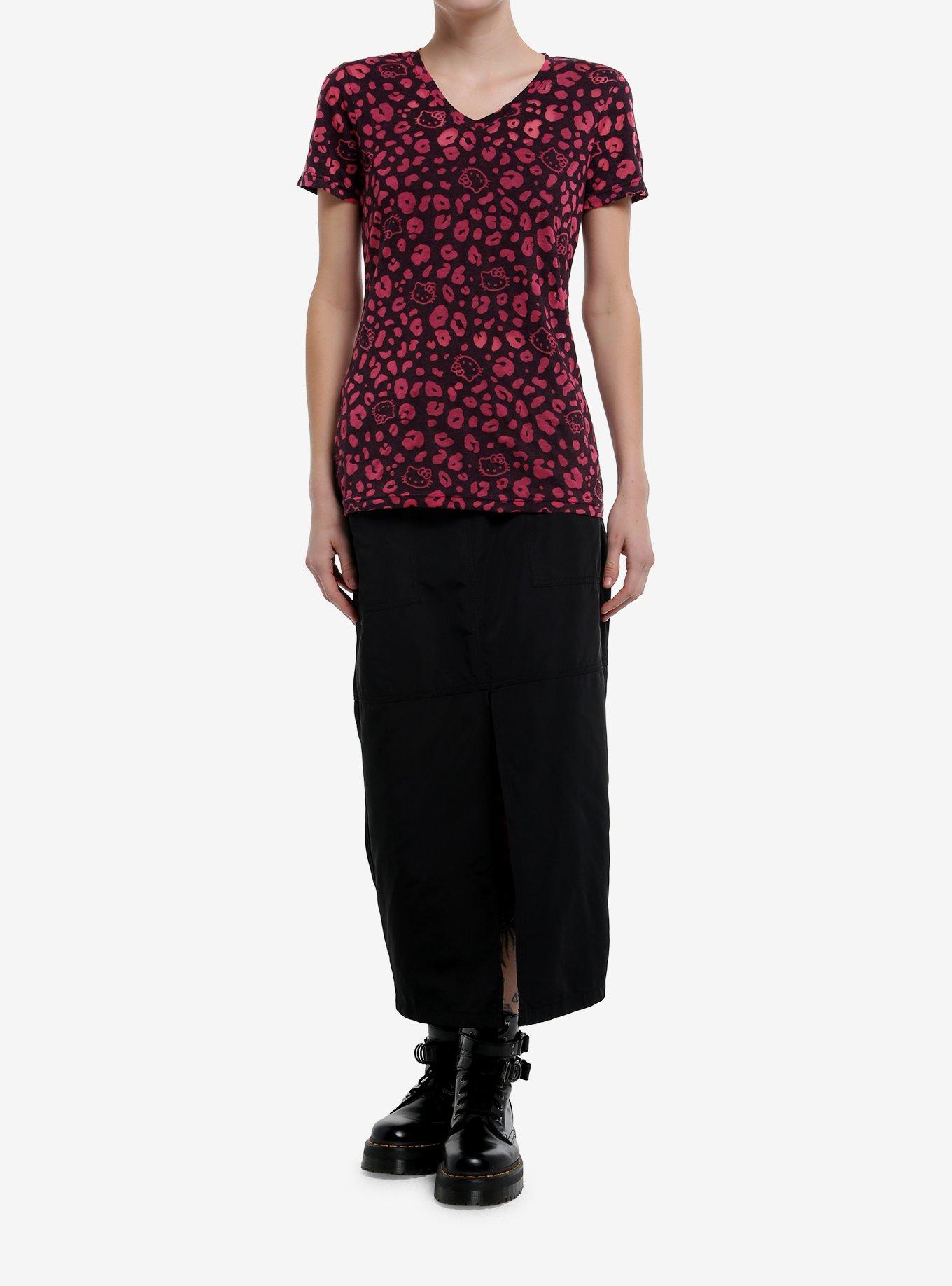 Hello Kitty Pink Leopard Sheer Girls T-Shirt, , hi-res