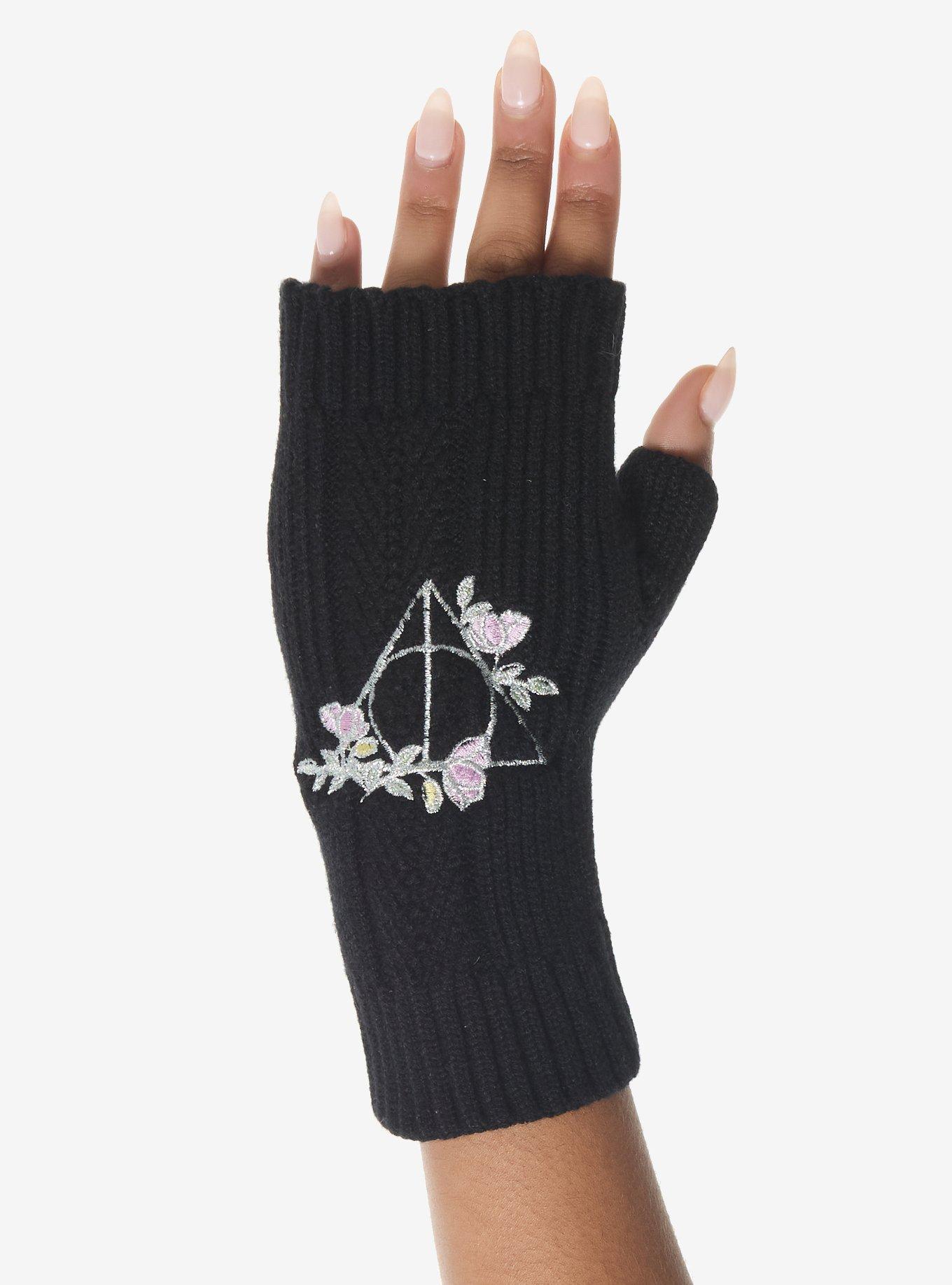 Harry Potter Deathly Hallows Floral Fingerless Gloves, , hi-res
