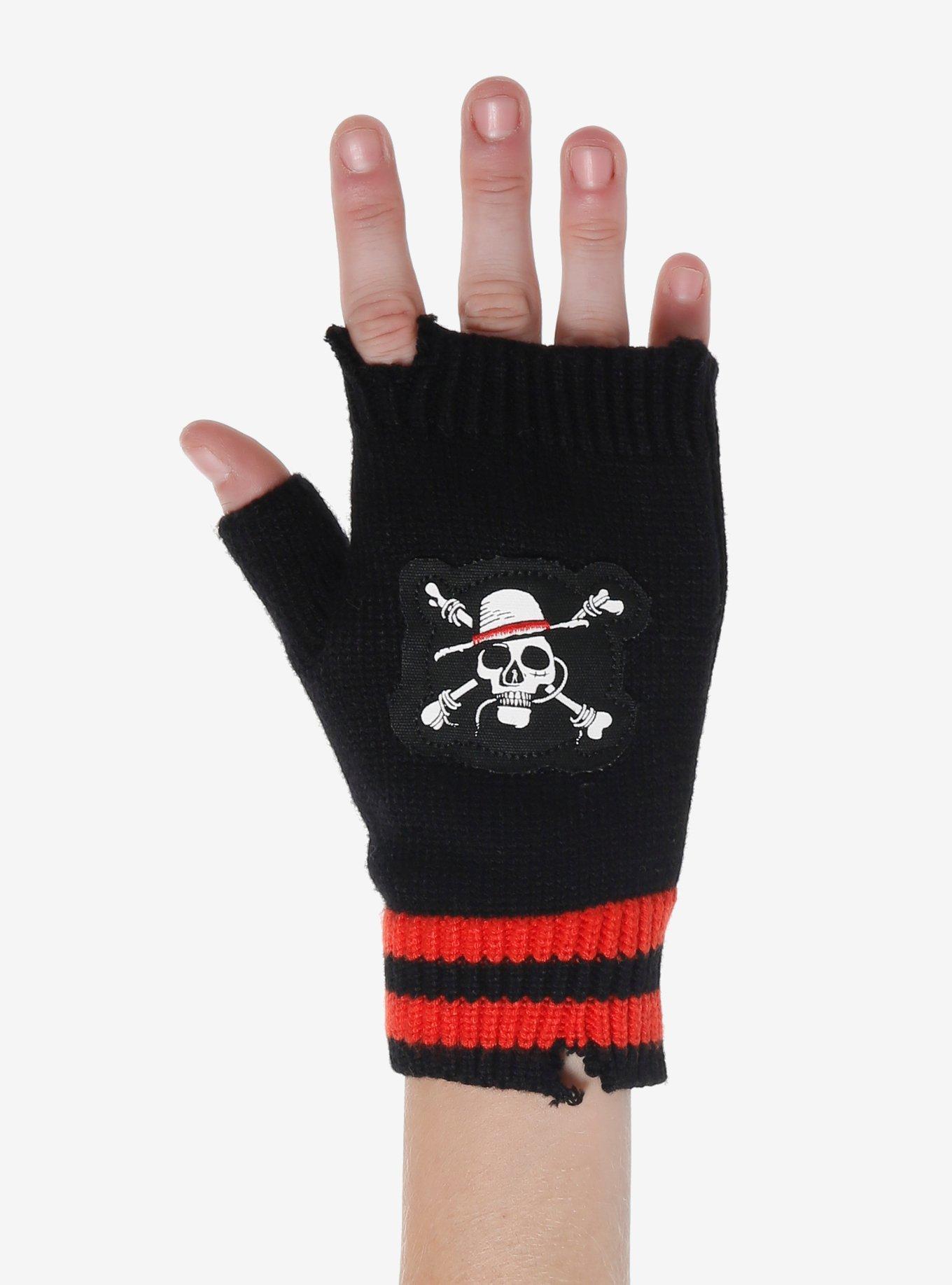 One Piece Jolly Roger Varsity Stripe Fingerless Gloves, , hi-res