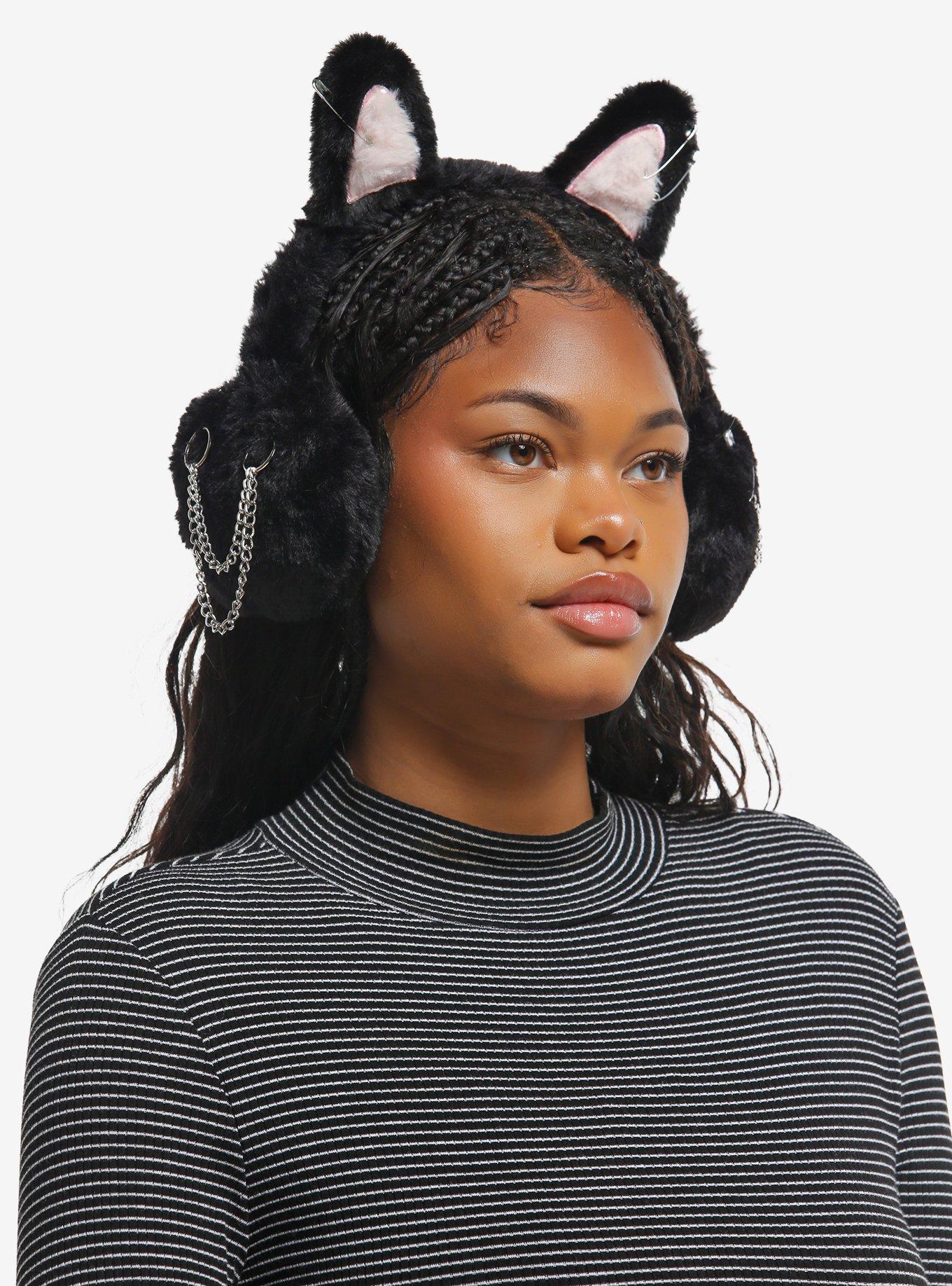 Fuzzy Cat Ear Pierced Ear Muffs, , hi-res