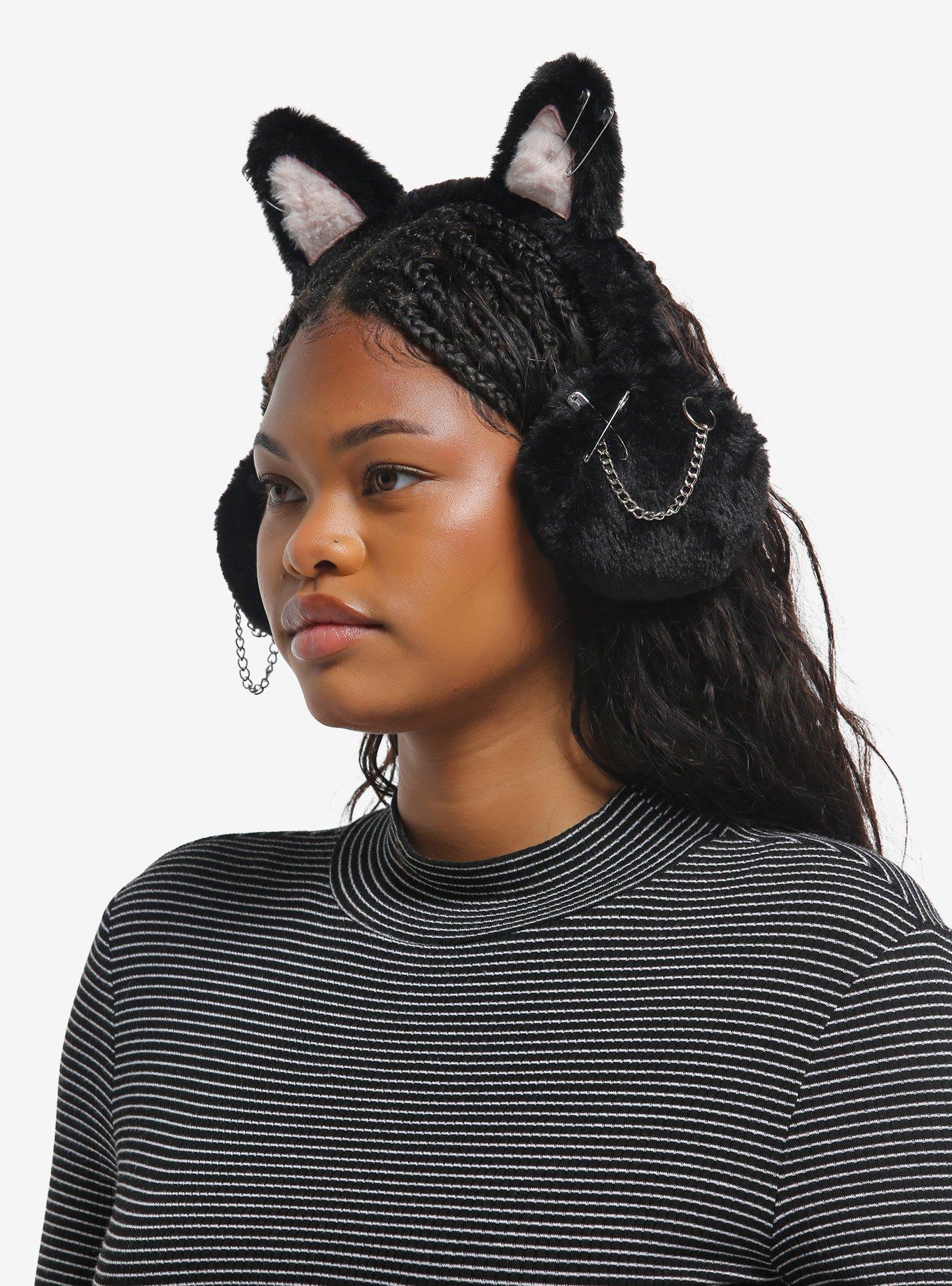 Fuzzy Cat Ear Pierced Ear Muffs, , alternate