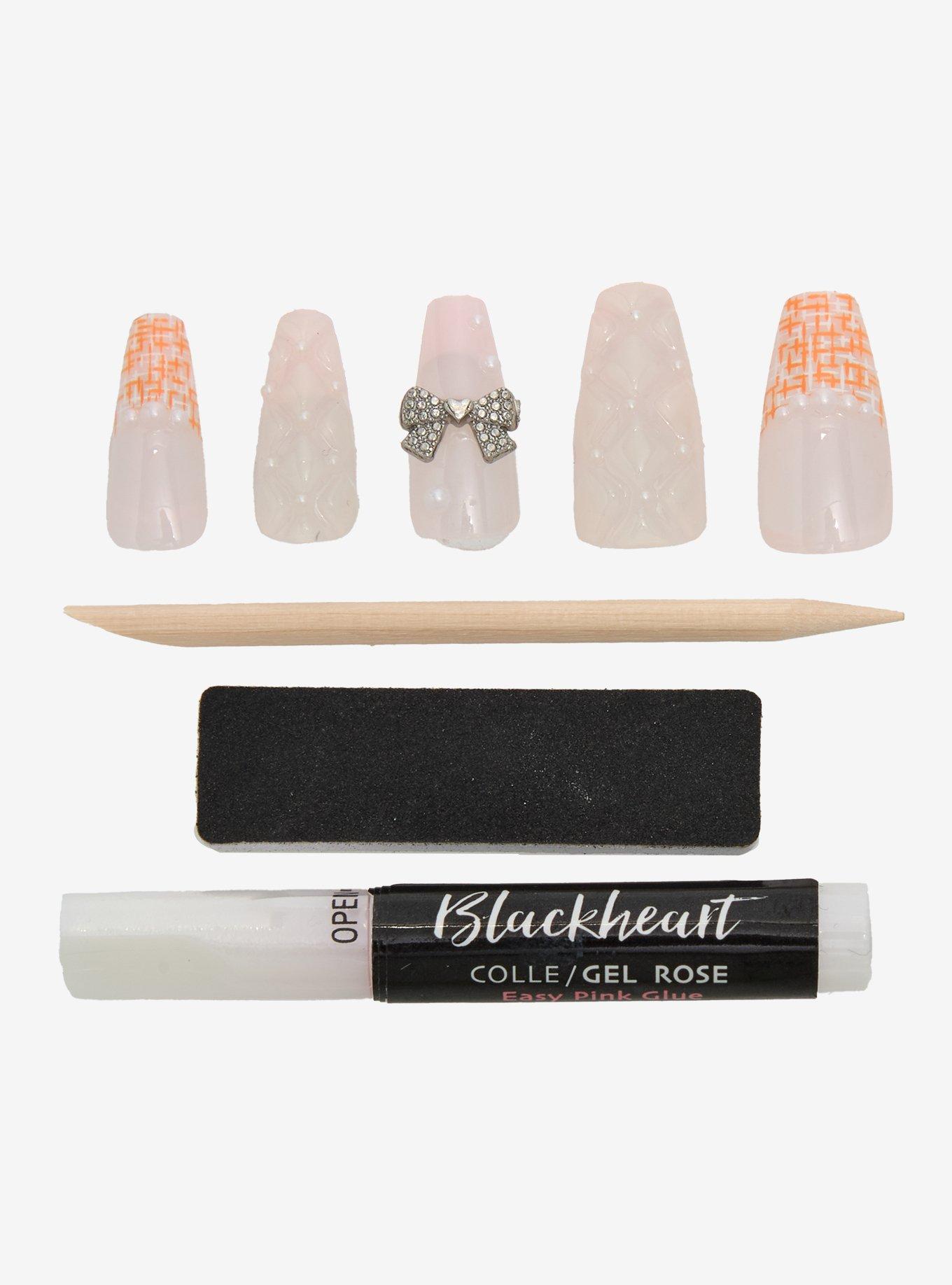 Blackheart Pink Plaid Bow Press-On Nail Set, , hi-res