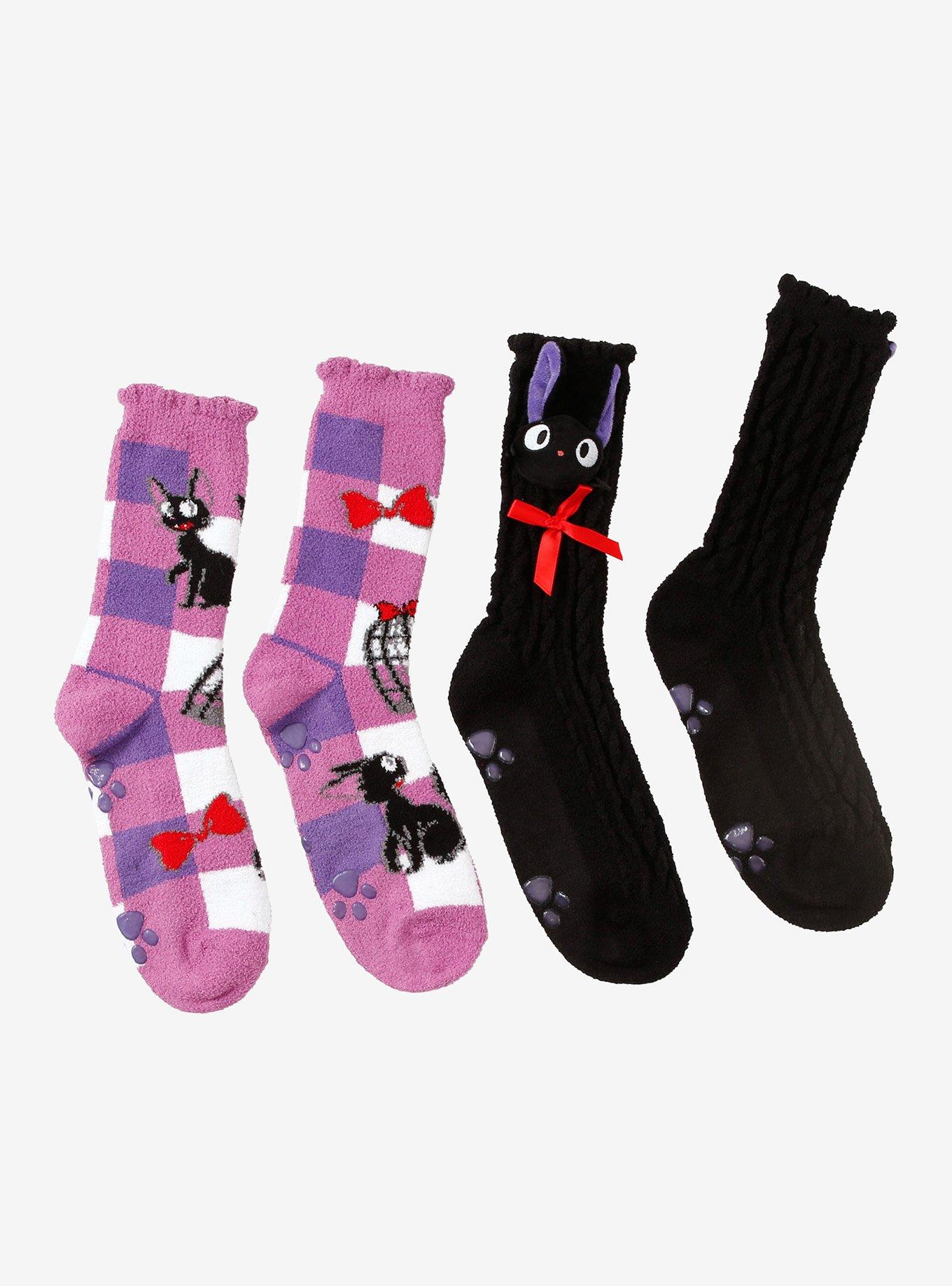 Studio Ghibli® Kiki's Delivery Service Jiji Plush Grid Cozy Slipper Socks 2 Pair, , hi-res