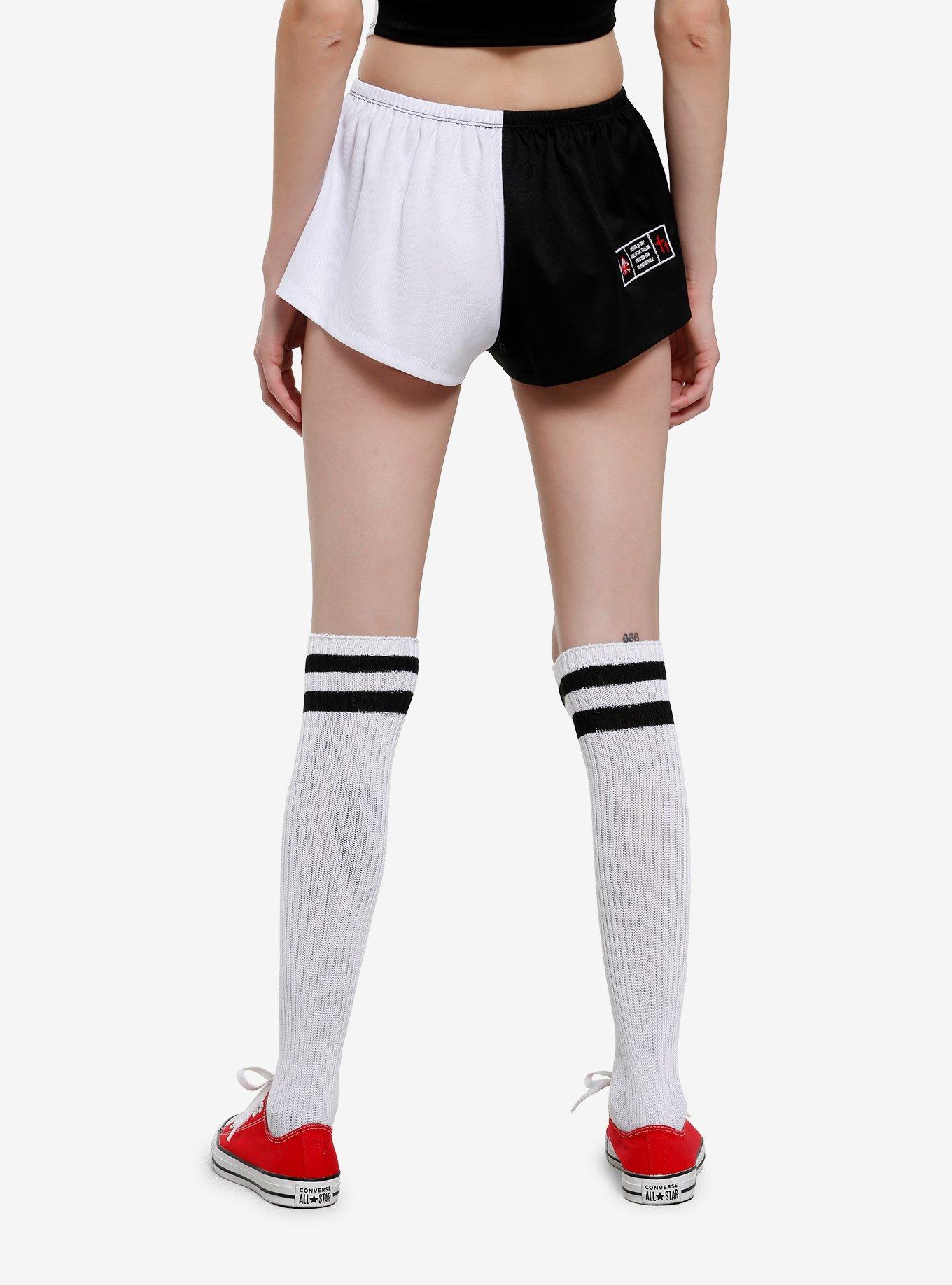 Black & White Split Jersey Girls Micro Shorts, , alternate